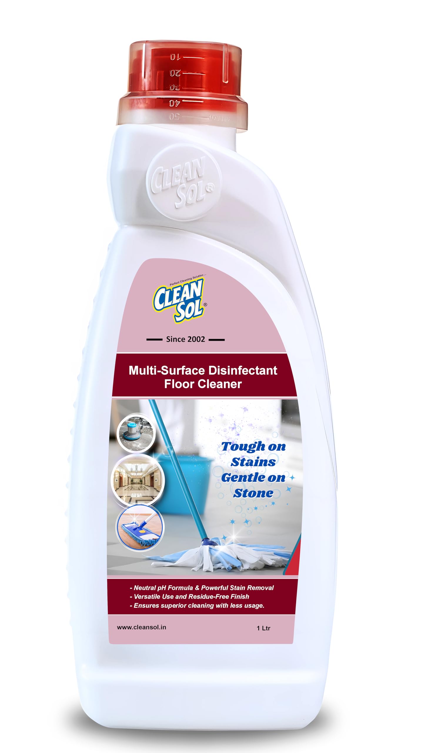 Cleansol Marble and Granite Multisurface Floor Cleaner Concentrate | pH Balanced Formula | Removes Heavy Stains, Grime & Spots - 1 Litre