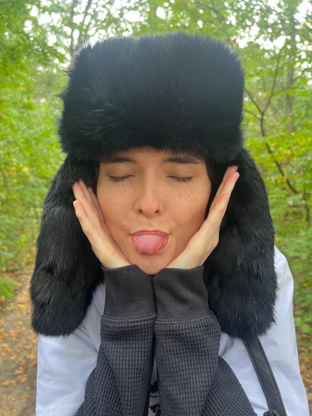 Mad Bomber Black Leather Bomber Pilot Aviator Hat Brown Rabbit Fur Trapper Hunting Cap, X Large
