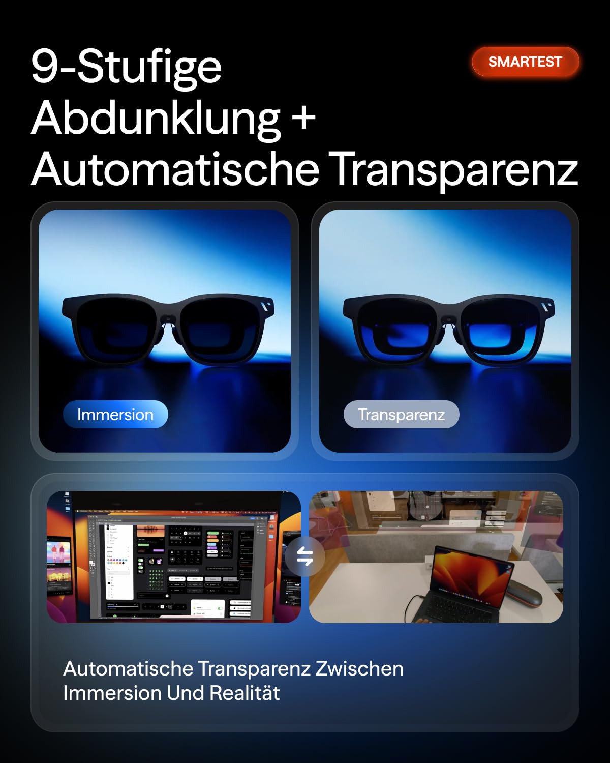 VITURE Beast AR-Brille, 174" 1200p 120Hz, 58° FOV, 3DoF, 1250 Nits-Standard | XR-Brille mit Sony Micro-OLED, HARMAN Audio, 9-stufiges Dimmen, für iPhone/Mac/Android/PC/Steam Deck/Switch 2, Fassung inkl
