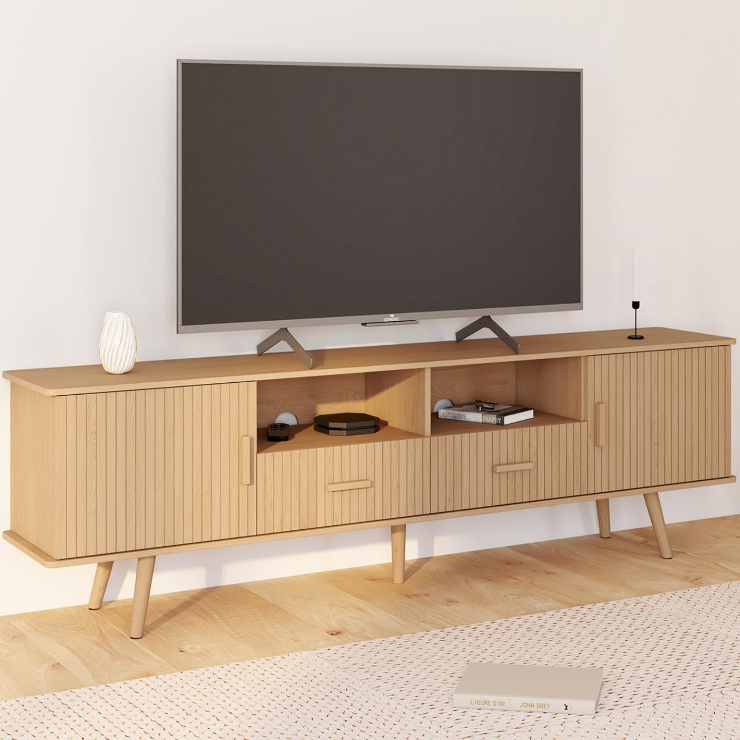 IDMarket - Mueble para TV de 180 cm Juliette con 2 puertas y 2 cajones, con tiras de madera en color roble
