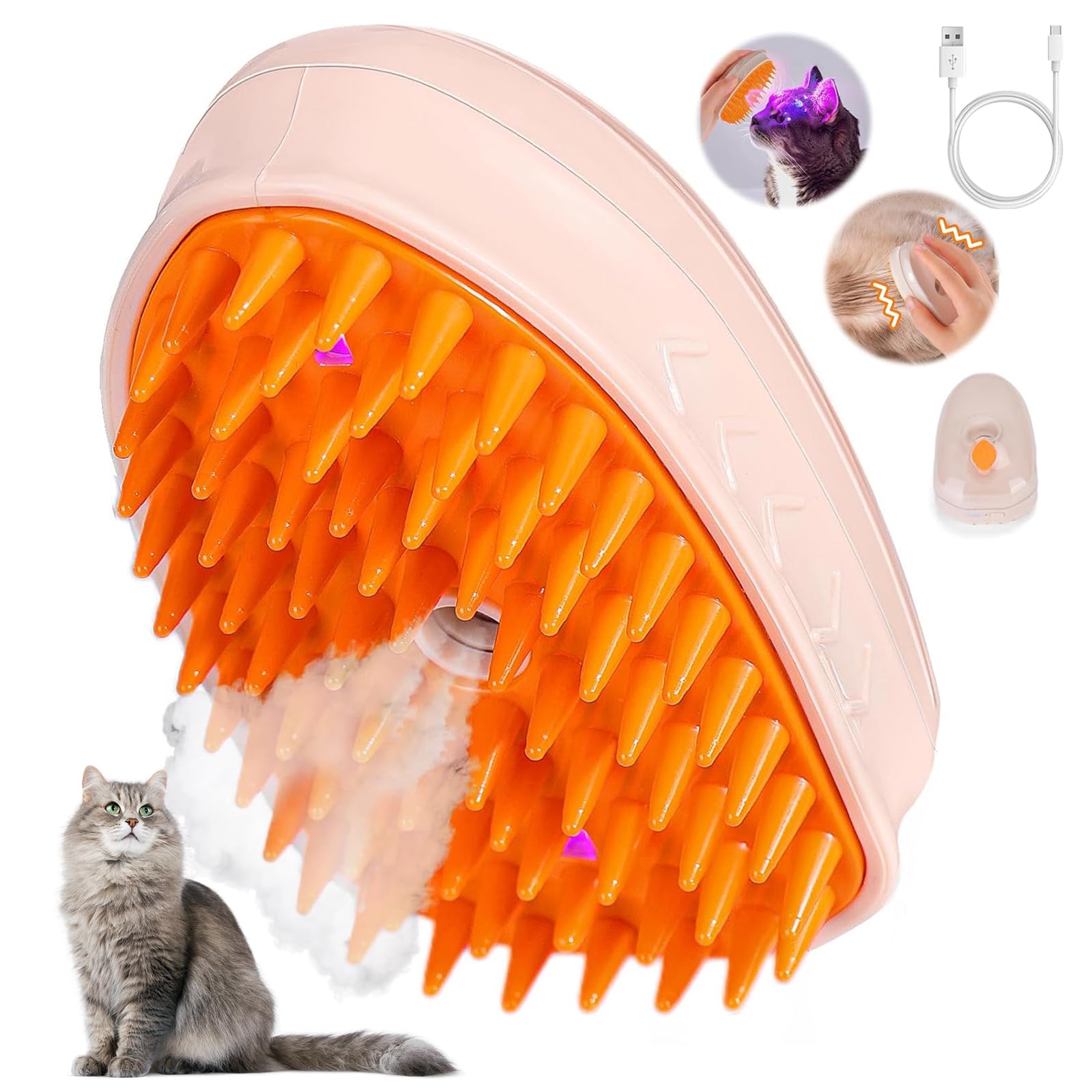 Cat Steam Brushļ¼4 in 1 Cat Grooming Supplies, Portable Pet Hair Removal Tool for Cat and Dog, Self Cleaning Steam Brush for Massage, Clean and Removing Loose Hair (Upgraded version (massage version))