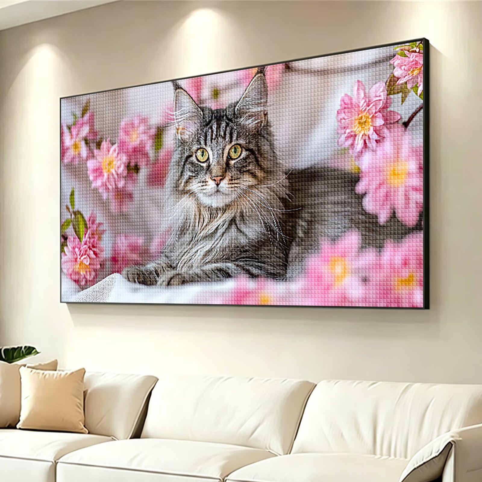 Diamond Painting Adultos Gato Pintura Diamante, Flor Diamond Painting 5D Completo, DIY Cuadrado Cristal Bordado Punto de Cruz Cuadros de Diamantes para Decoracion Hogar, Regalo Mujer 140x70cm 0J-64