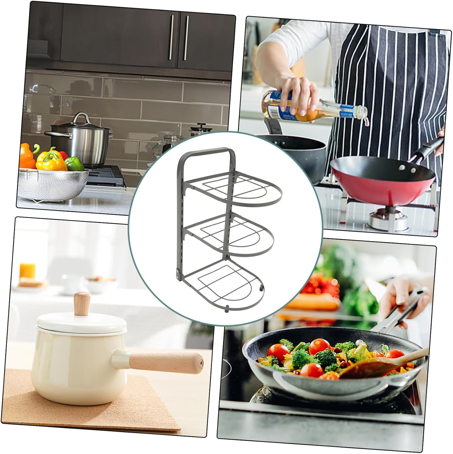 Mobestech Foldable Multi Pot Rack Space Saving Kitchen Organizer for Pots Pans Spice Bottles with Smooth Edges Efficient Under Sink Storage
