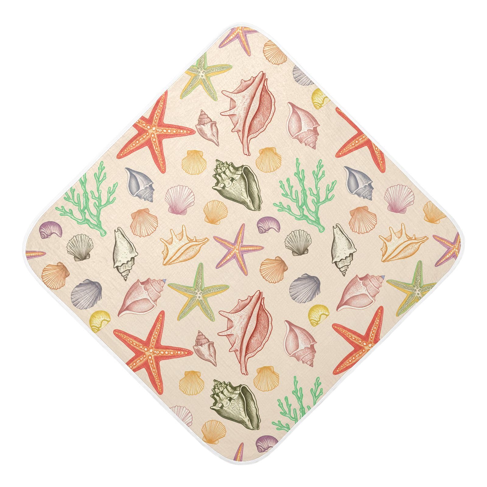 Msyxl Seashell Scatter Hooded Towel - Ultra Soft & Absorbent Muslin Cotton Bath Towel for Babies, Toddlers, Newborn - Boys & Girls Essential 35