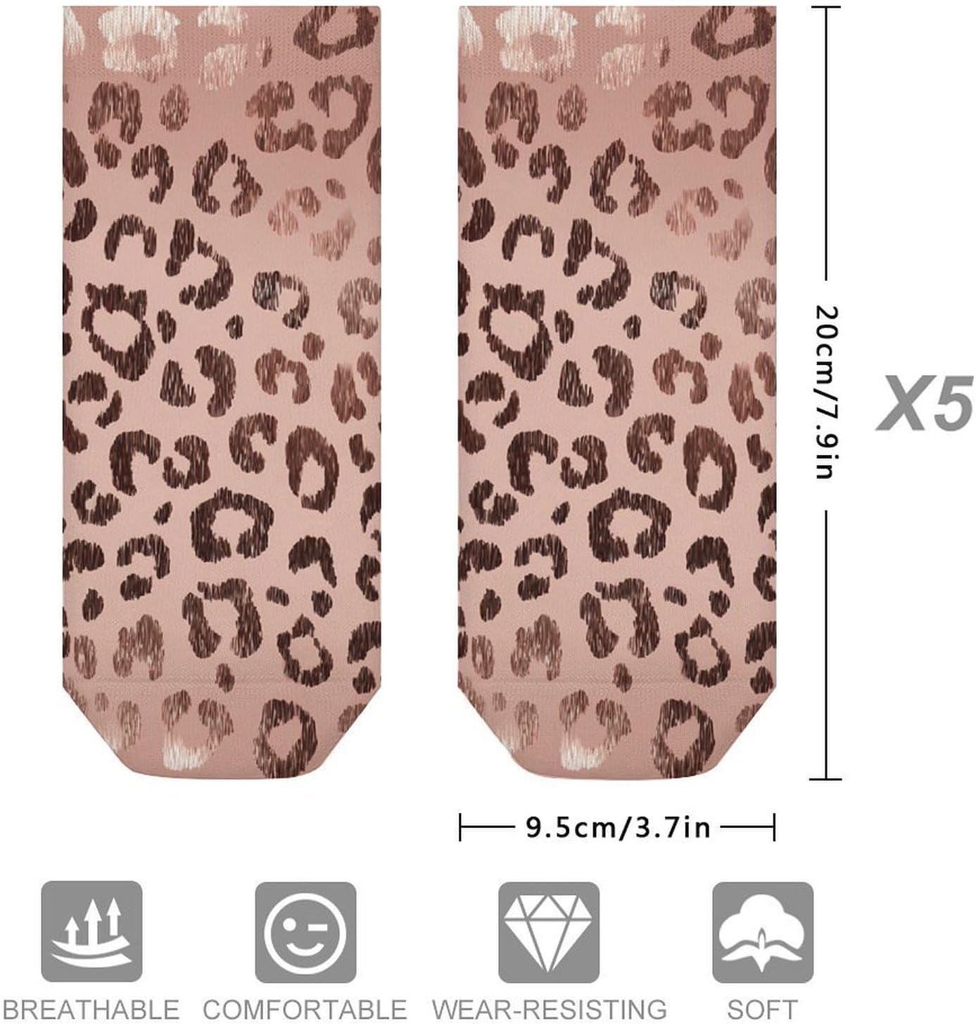 Leopard Cheetahs Print Socks for Men Women 5 Pairs Ankle Socks