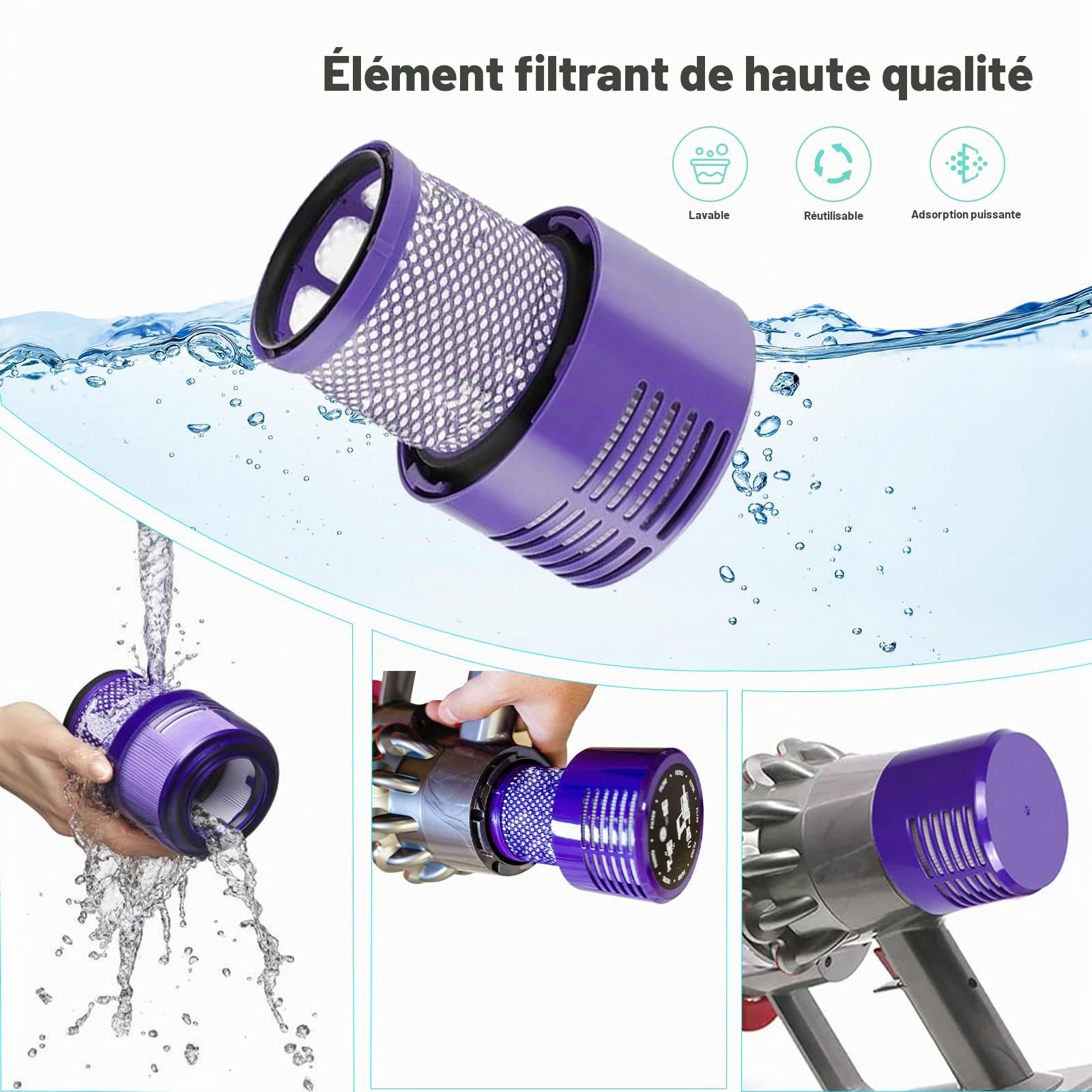 Batterie pour Dyson V10 Cyclone/Animal/Absolute/Fluffy/Motorhead SV12 Chargeur sans Fil aspirateur Portable Batterie de Remplacement avec Grande capacité (+1 Filtre Post)