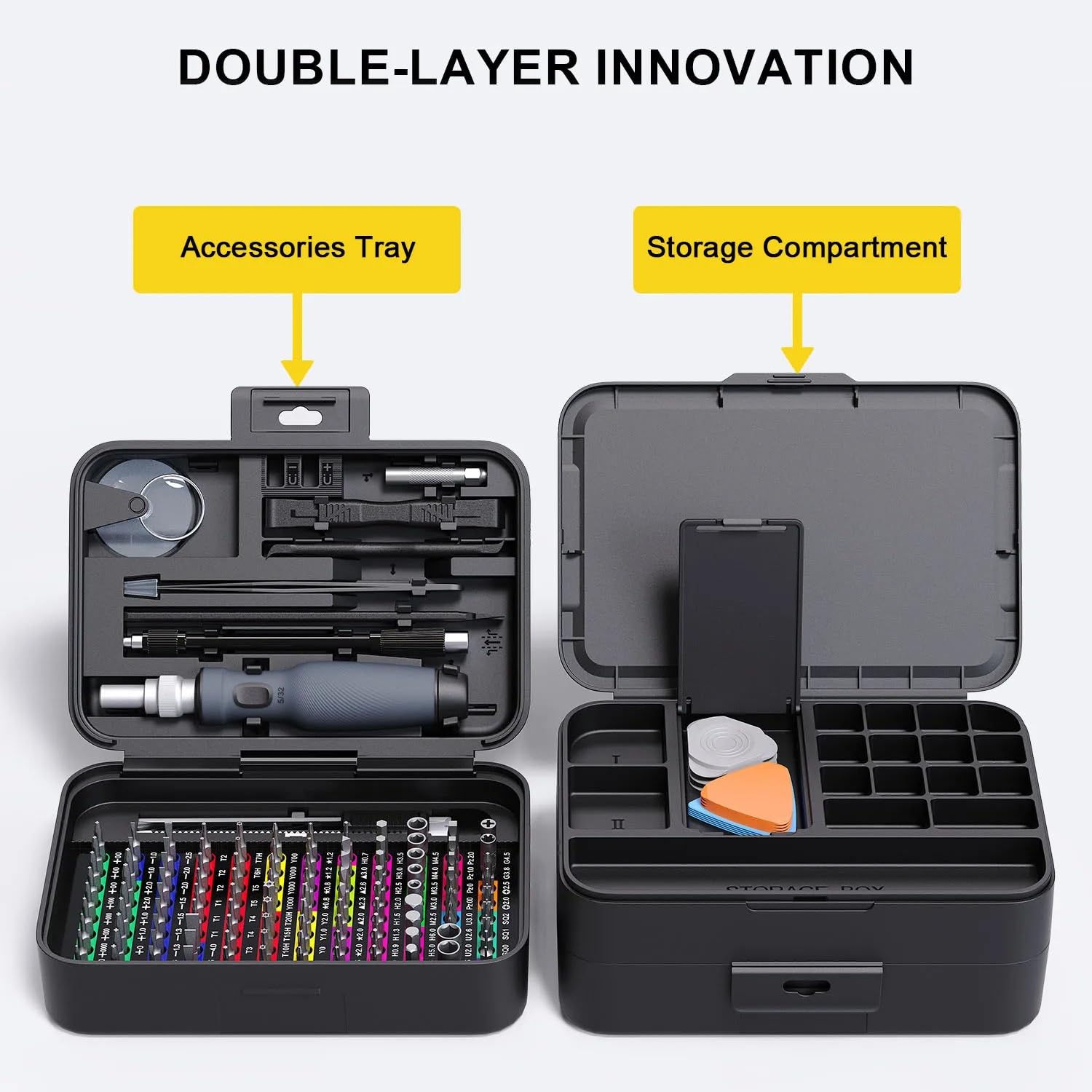 Set Attrezzi da Lavoro Set di cacciaviti precisione con identificazione codice colore 132 in 1 Kit strumenti riparazione micro magnetici scatola immagazzinaggio