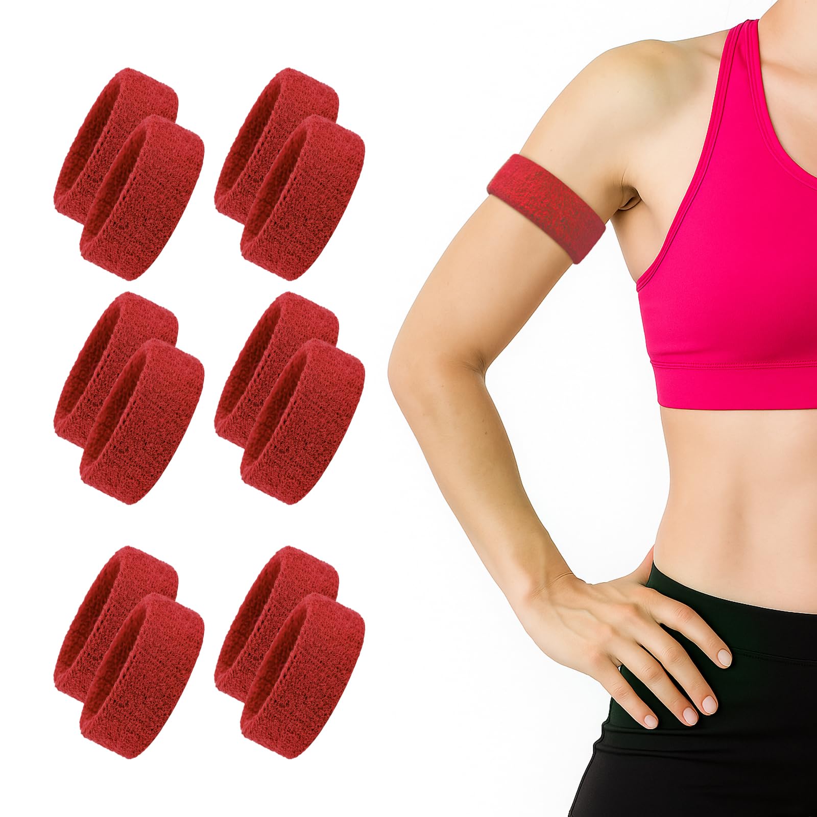 TOPTIE 12 Pack Bicep Bands Armband, Red Sweat Wristbands for Men Women Football Baseball Sport Player