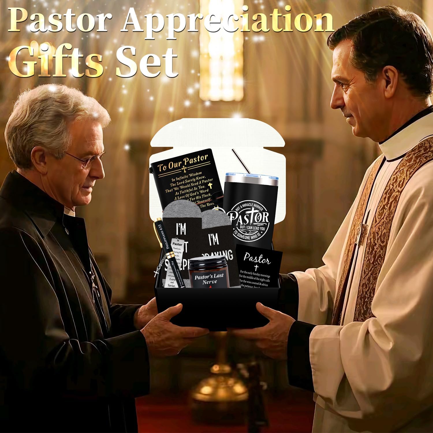 Pastor Gifts for Men, Pastors Appreciation Gift Set, 20 oz Tumbler Socks Aromatherapy Candle Leather Journal Engraved Pen Bookmark Keychain for Dad, Husband, Grandpa, Male Friends, Coworker - Image 7