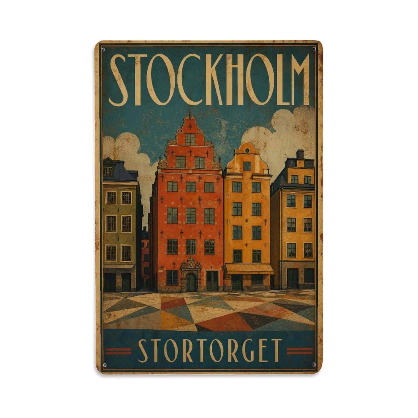 Huiyhb 8X12inch(20X30cm) Vintage Travel Stockholm Old Town Square Sweden Metal Tin Sign