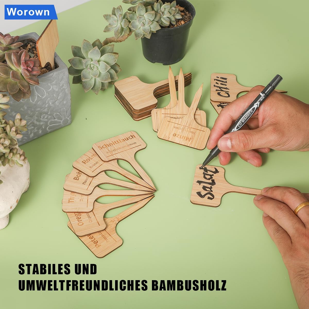 40 Stück Bambus Pflanzenetiketten - Wetterfeste Gartenschilder Mit Marker