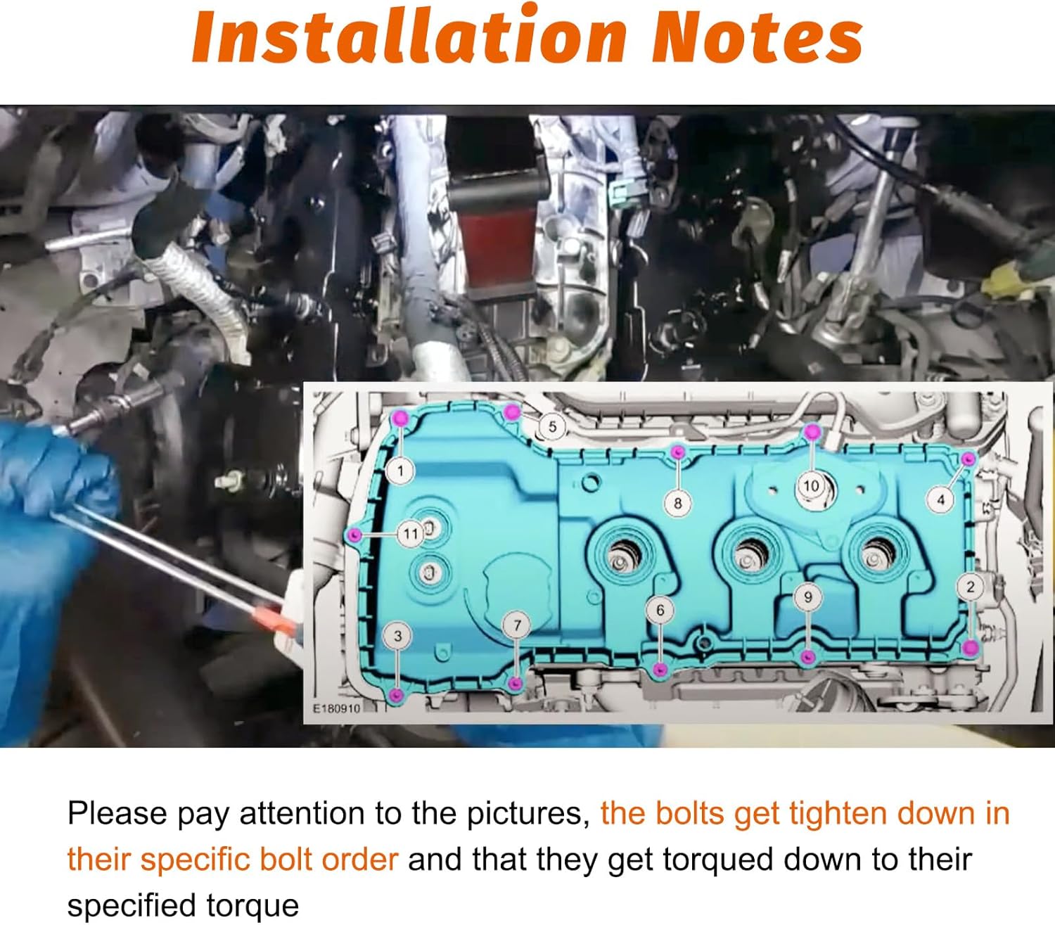 Aluminum Engine Valve Cover for Ford F-150, Ford Transit-150/250/350/350HD, Expedition, LincoIn Navigator 3.5L EcoBoost Turbo 2013-2019, Left & Right Cylinder Head DL3Z6582C, BL3Z6582H