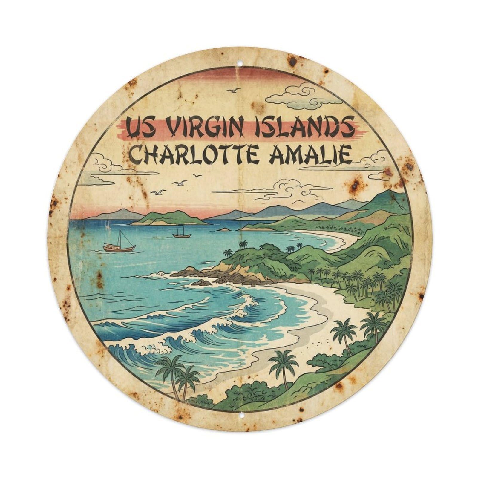 Tropical Coast US Virgin Islands Charlotte Amalie Metal Tin Sign