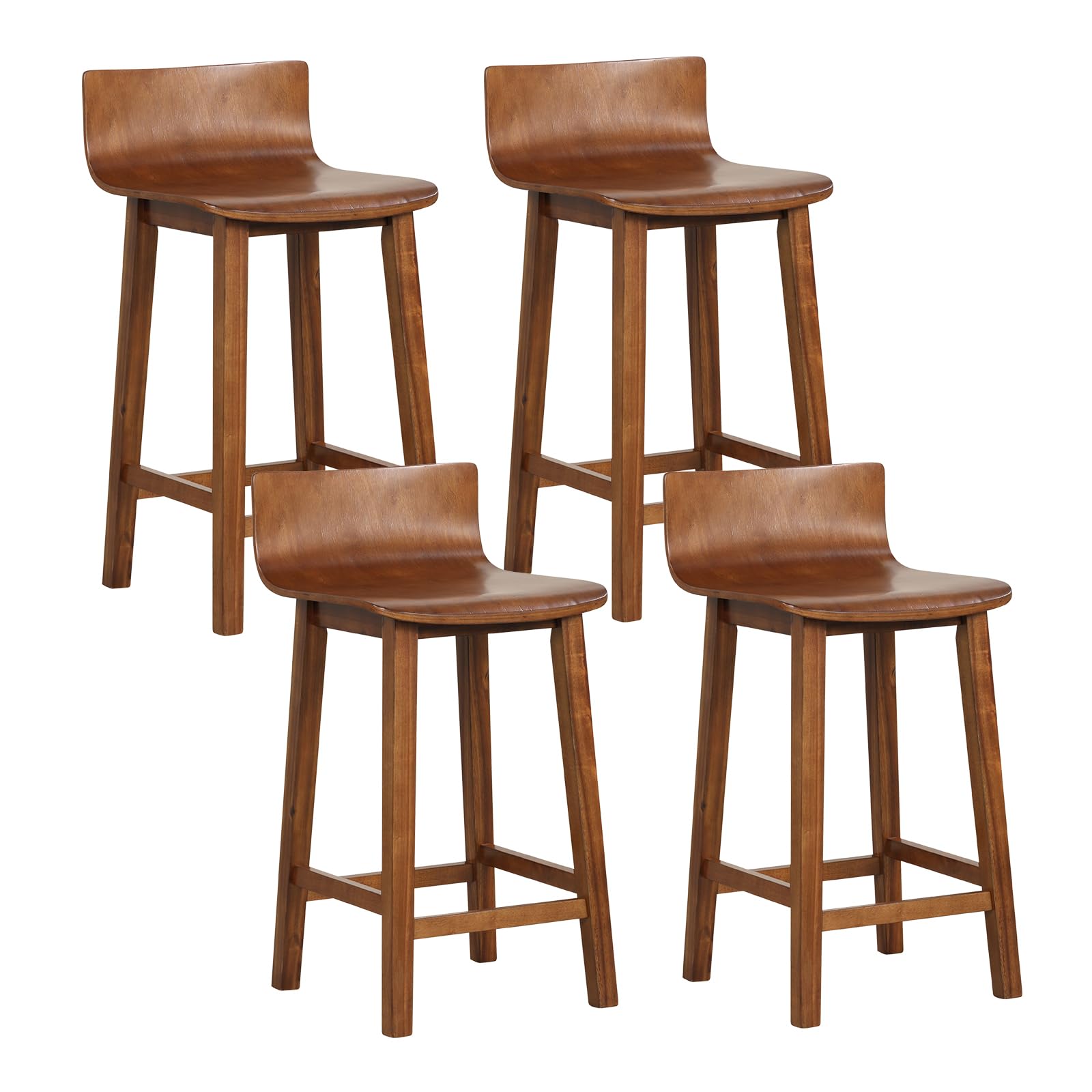 Giantex 24.5" Bar Stools Set of 4, Counter Height Bar Stools w/Low Back & Footrest, Farmhouse Wooden Bar Dining Chairs, Armless Wood Barstools for