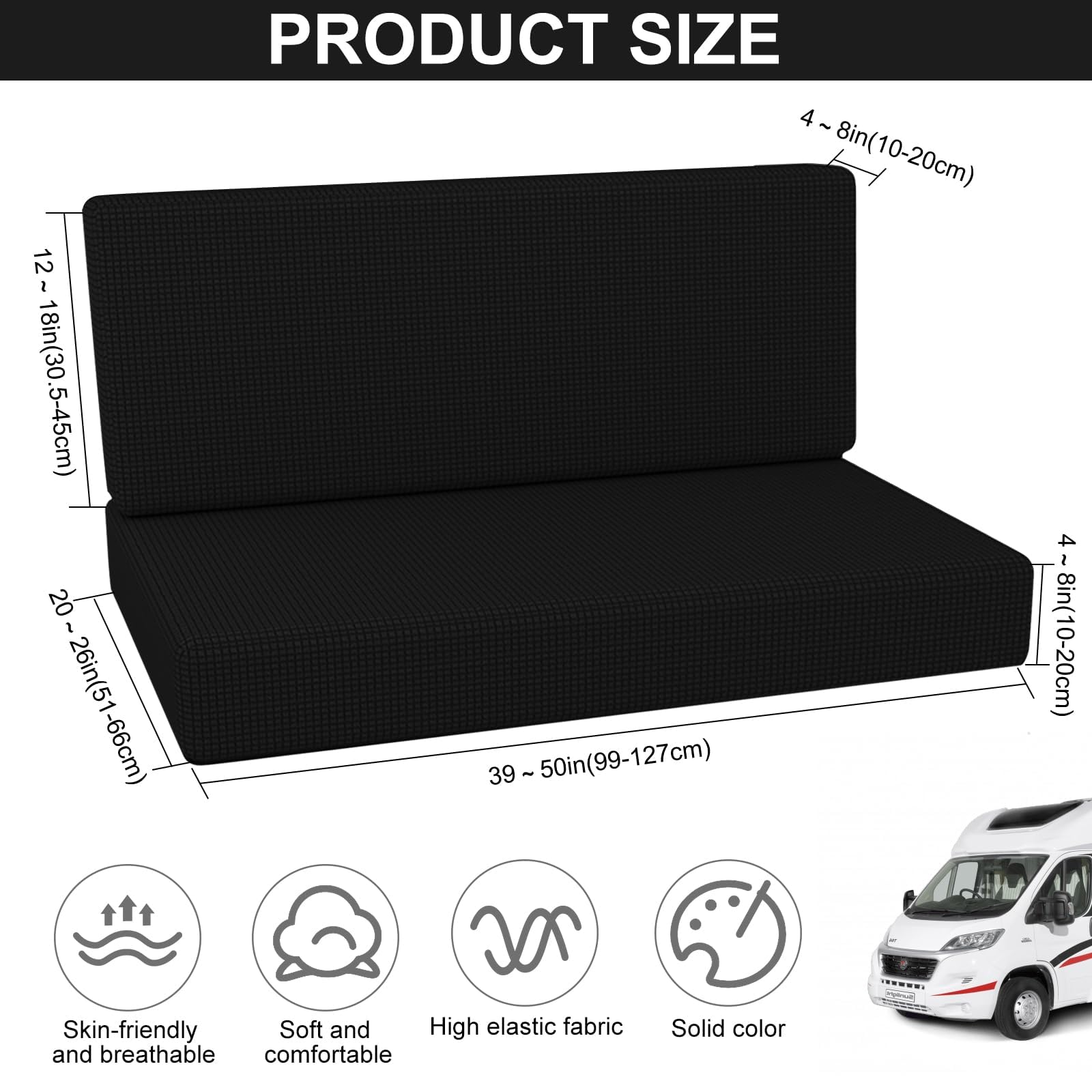 MeYuxg Housse Banquette Camping Car(1 Set),Extensibles RV Housses de Coussin, Housse Siege Camping Car, Coussin de Caravane Antidérapante, Convient aux Restaurants de Camping-Car（Noir
