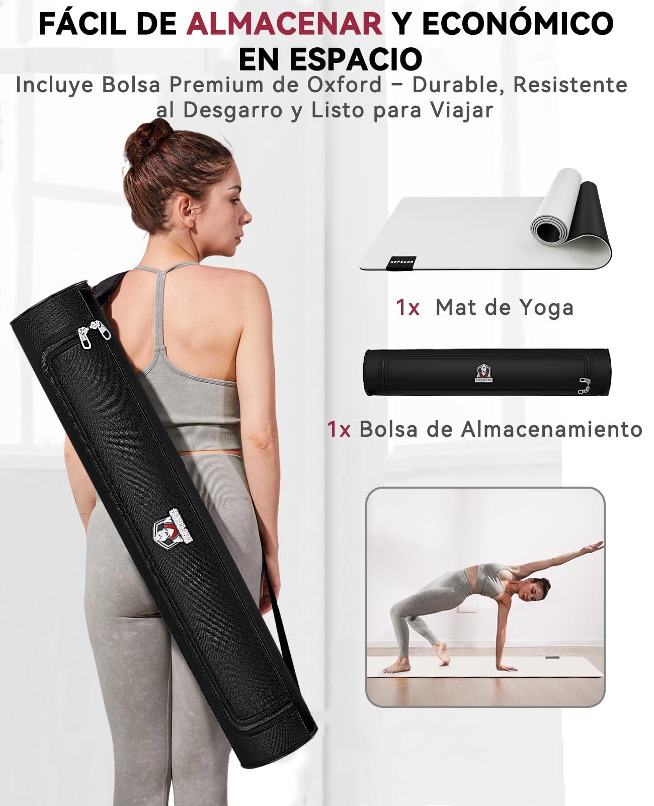 HAPBEAR Esterilla Yoga Grande, 183×76cm×5mm, con Correas de Velcro y Bolsa de Transporte, Antideslizante Colchoneta Deporte Fitness, Yoga Mat en Casa para Mujeres y Hombres