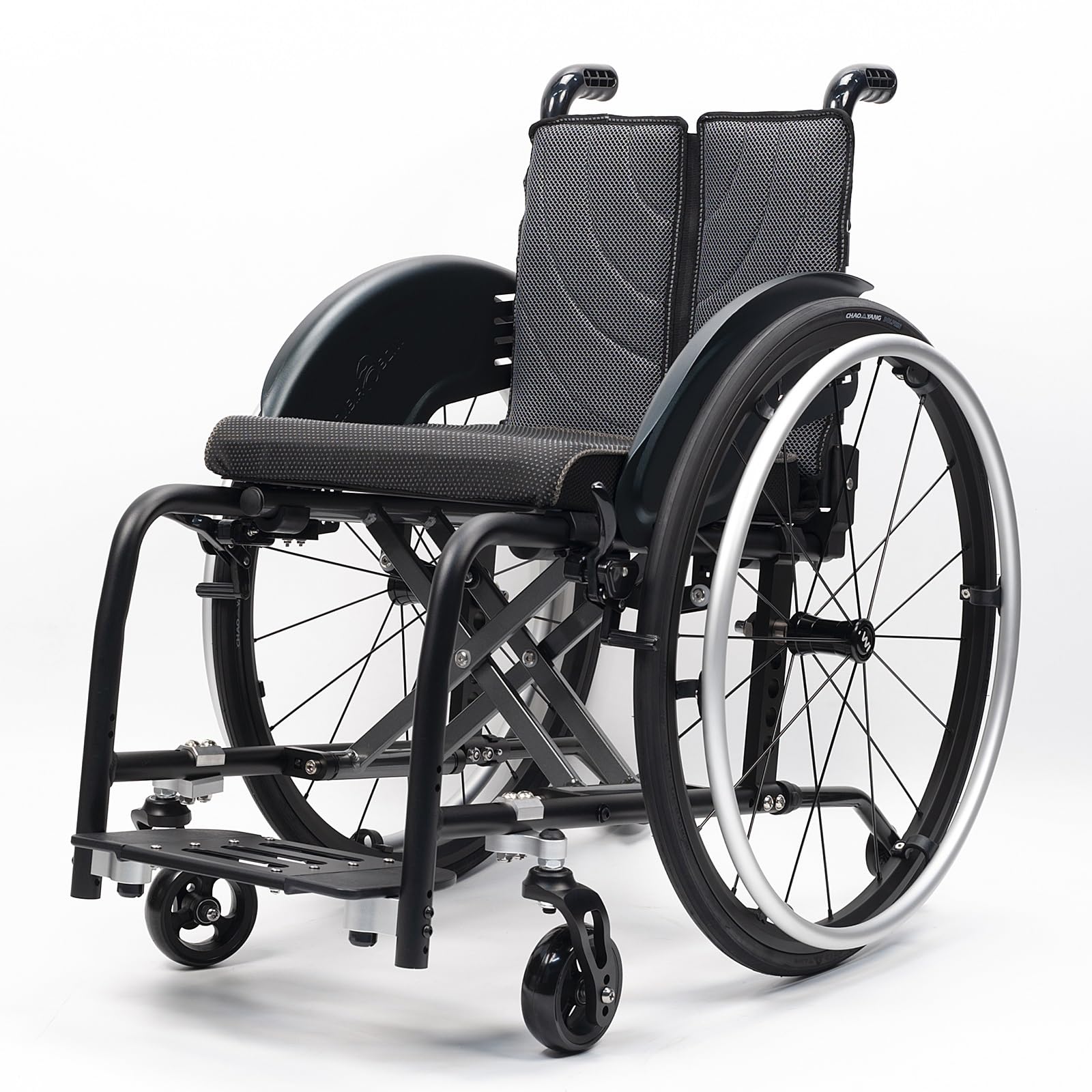 Silla de ruedas manual ligera, silla de ruedas deportiva ultraligera portátil todo terreno, silla de ruedas plegable, sillas de ruedas de transporte con antivuelco(Black A,38cm/15in)