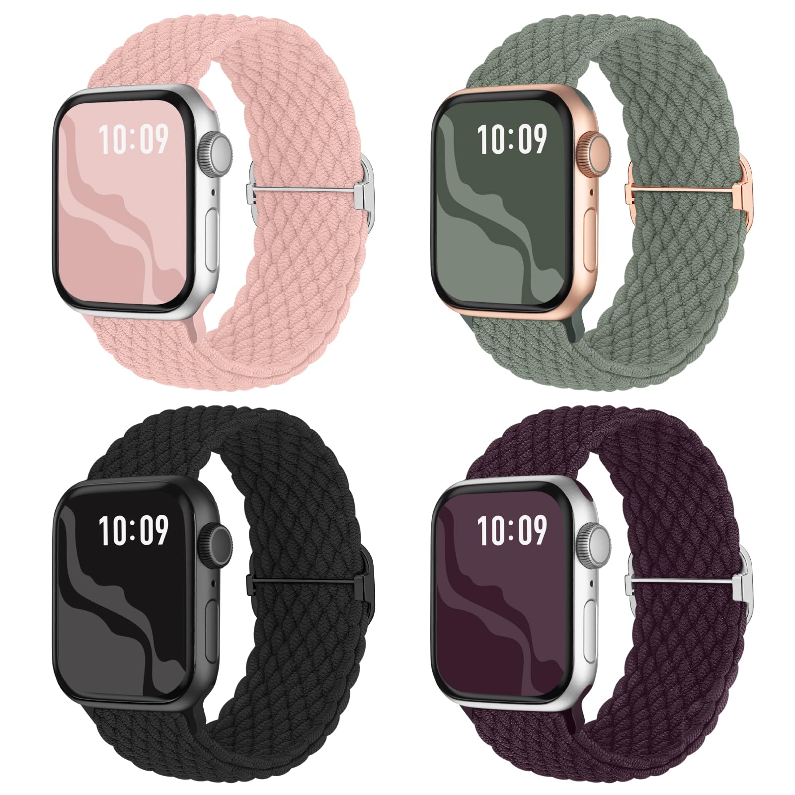 Photo 1 of *Green only* Braided Stretchy Bands Compatible with Apple Watch 40mm 41mm 38mm 42mm 44mm 45mm 46mm 49mm Women Men, Breathable Nylon Elastic Daily Use Straps for iWatch Series 11/10 9 8 7 6 5 4 3 SE/Ultra 2