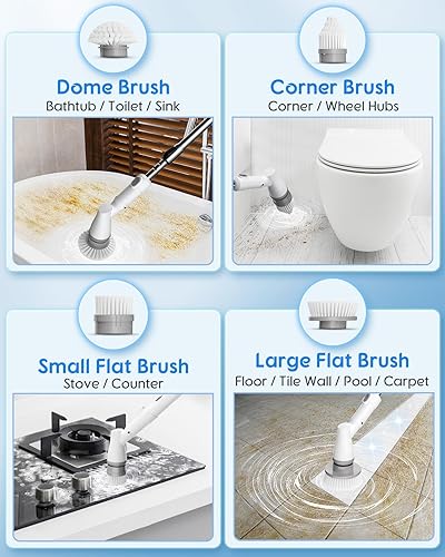 Miniatura 4 de Limpiador eléctrico giratorio con pantalla grande, cepillo de limpieza inalámbrico de carga rápida con mango largo ajustable, 2 velocidades y 4