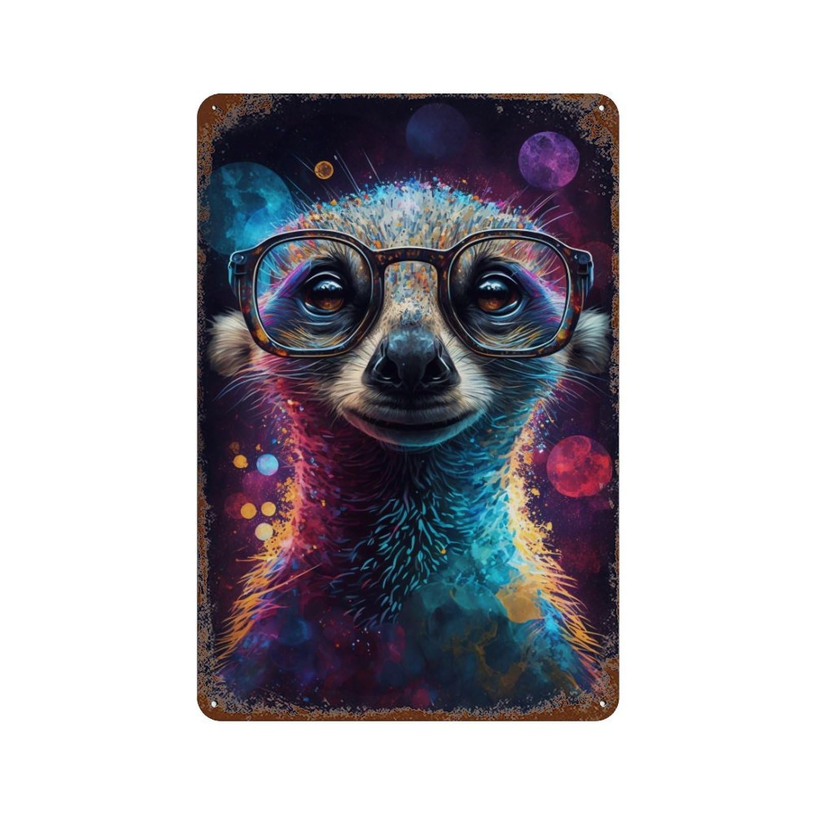 Colorful Meerkat Art Print-1 11.8"x7.9" Decorative Tin Sign, Retro Wall Decor for Bistro, Counter And Cafe Decor