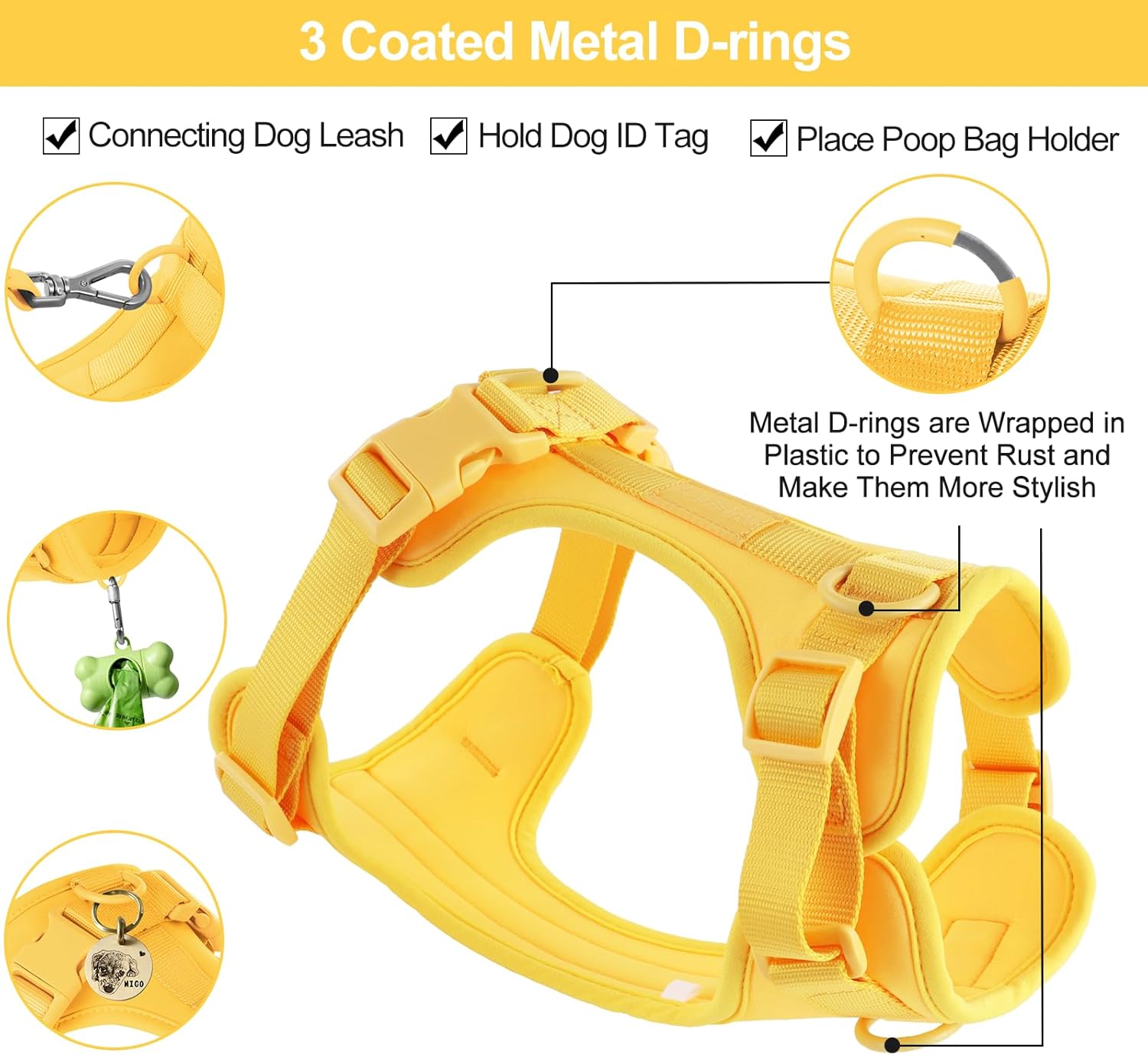 Wisedog No Pull Lightweight Dog Harness: Adjustable Breathable Pet Vest Harness with Soft & Comfortable Cushion for Small Medium Large Dogs (Medium, Butter Yellow)