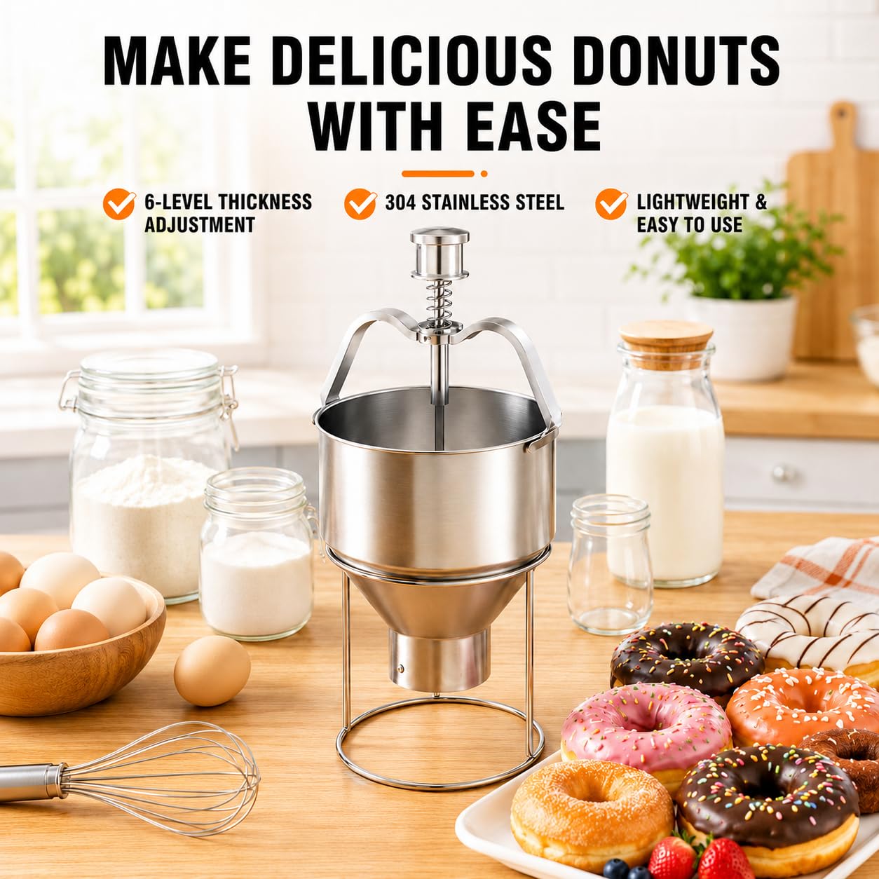 Dispensador Ajustable de Masa para Donuts, Acero Inoxidable