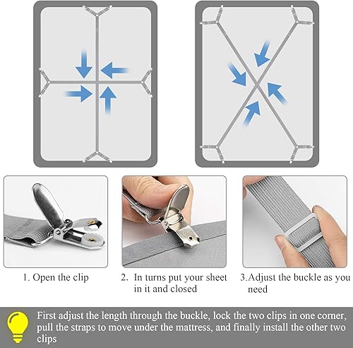 Miniatura 5 de ACEDÉCOR Correas de sábanas, clips para sábana bajera debajo del colchón para mantener las sábanas en su lugar, correas de soporte de sábanas para