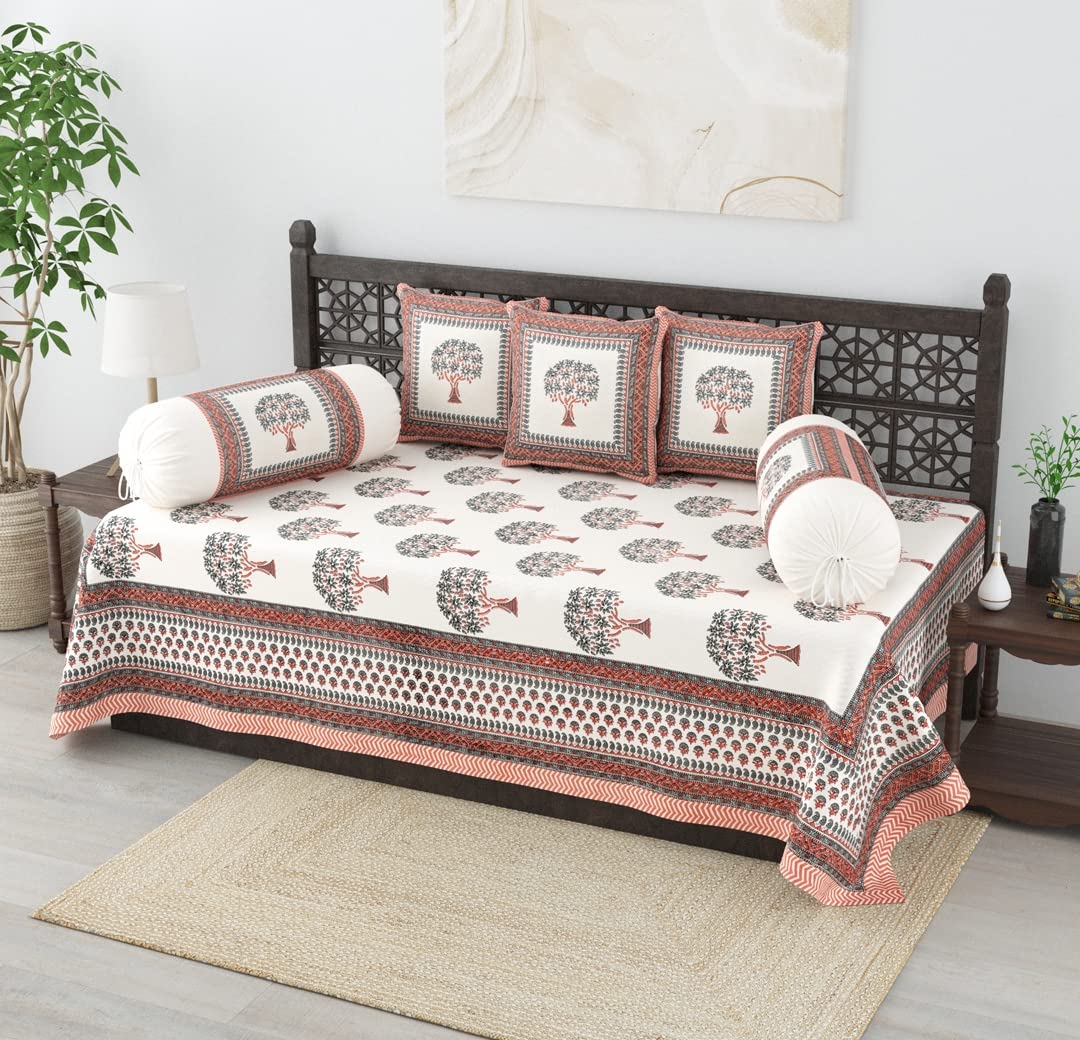 Salona Bichona 100% Cotton Printed 120 TC Diwan Set (Set of 6)