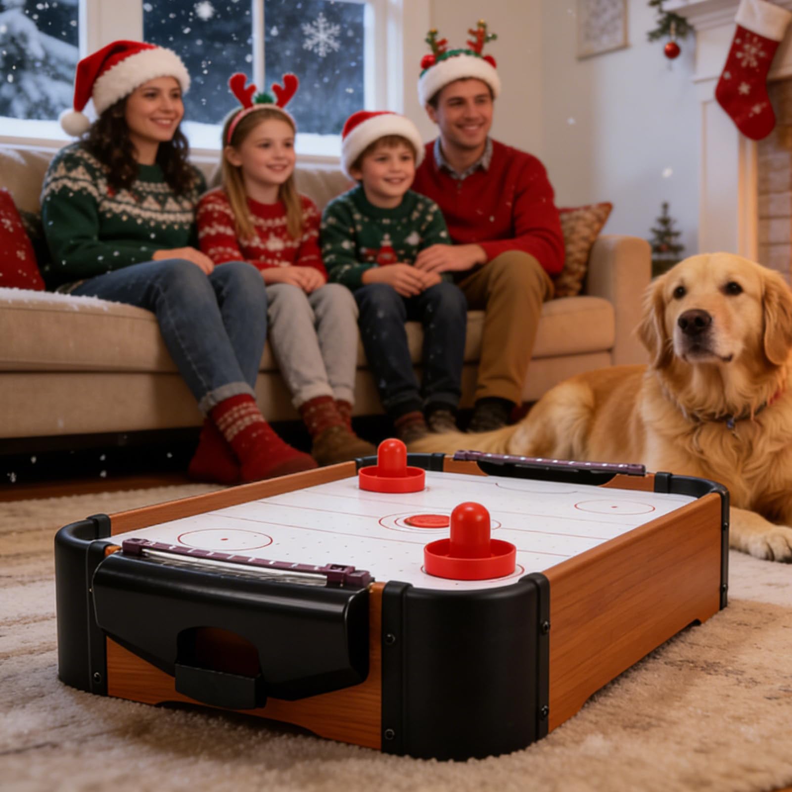 Table De Hockey sur Air Enfant Jouet Interactif en Bois pour Deux Joueurs,
