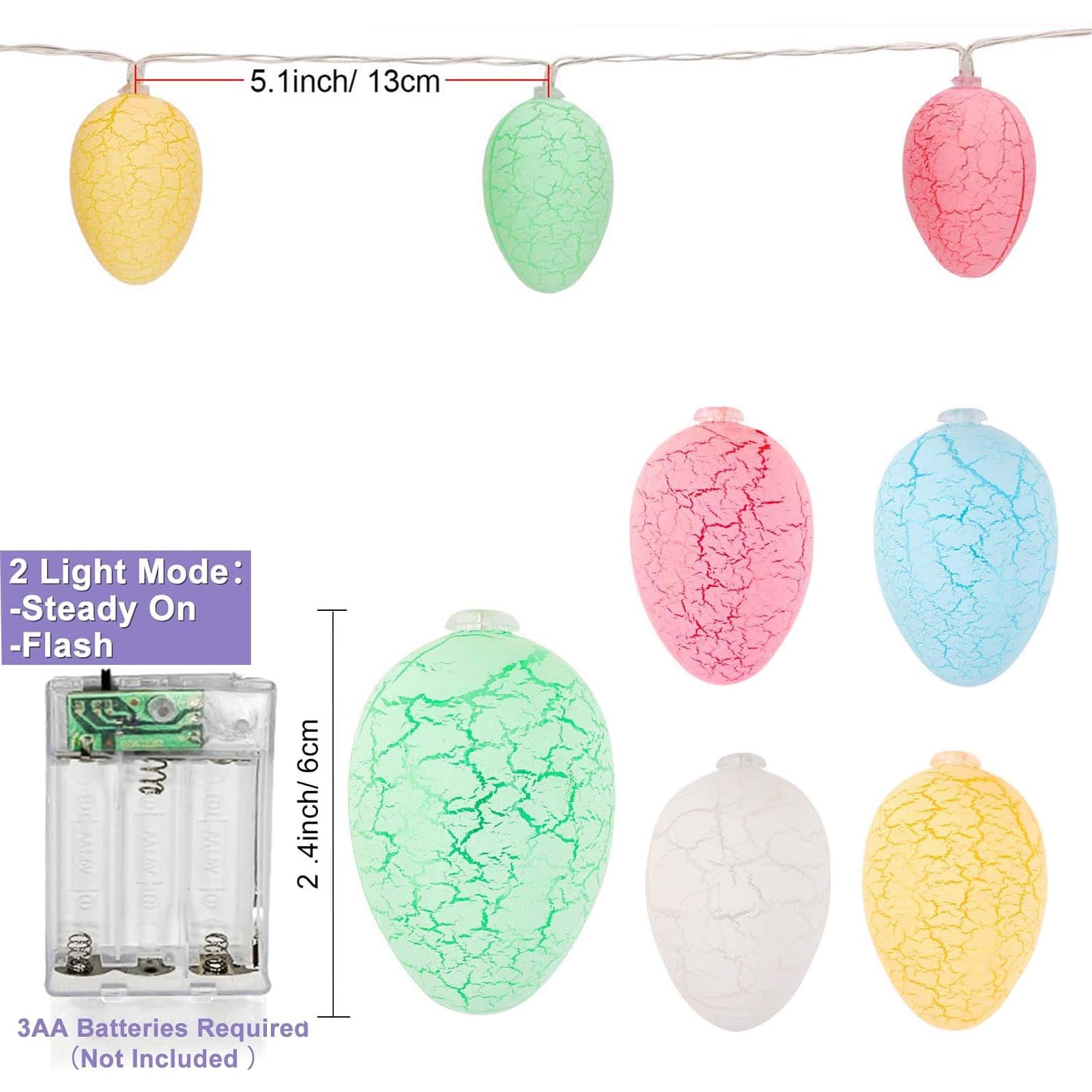 Guirlande Lumineuse Pâques - 2m 10 LED Œufs Colorés - Piles AA - Décoration Intérieur/Extérieur