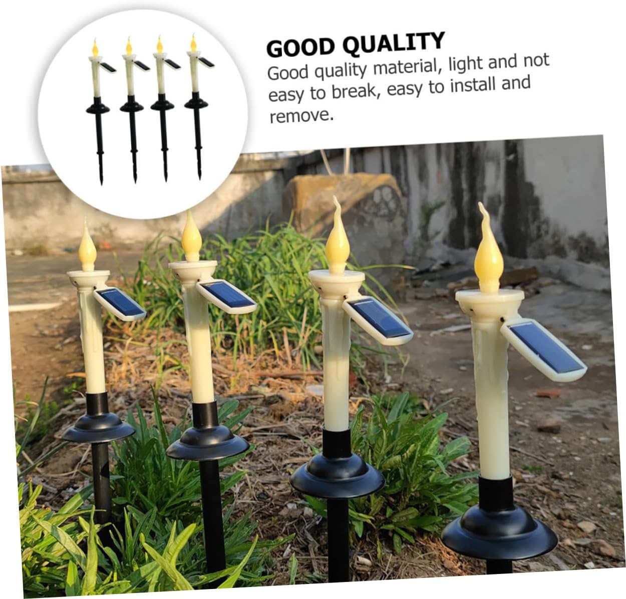 Tofficu 4pcs Solar Led Lawn Lamp Plastic Decorative Candle Light for Outdoor Garden Courtyard and Patio Easy Installation Elegant Design Lighting