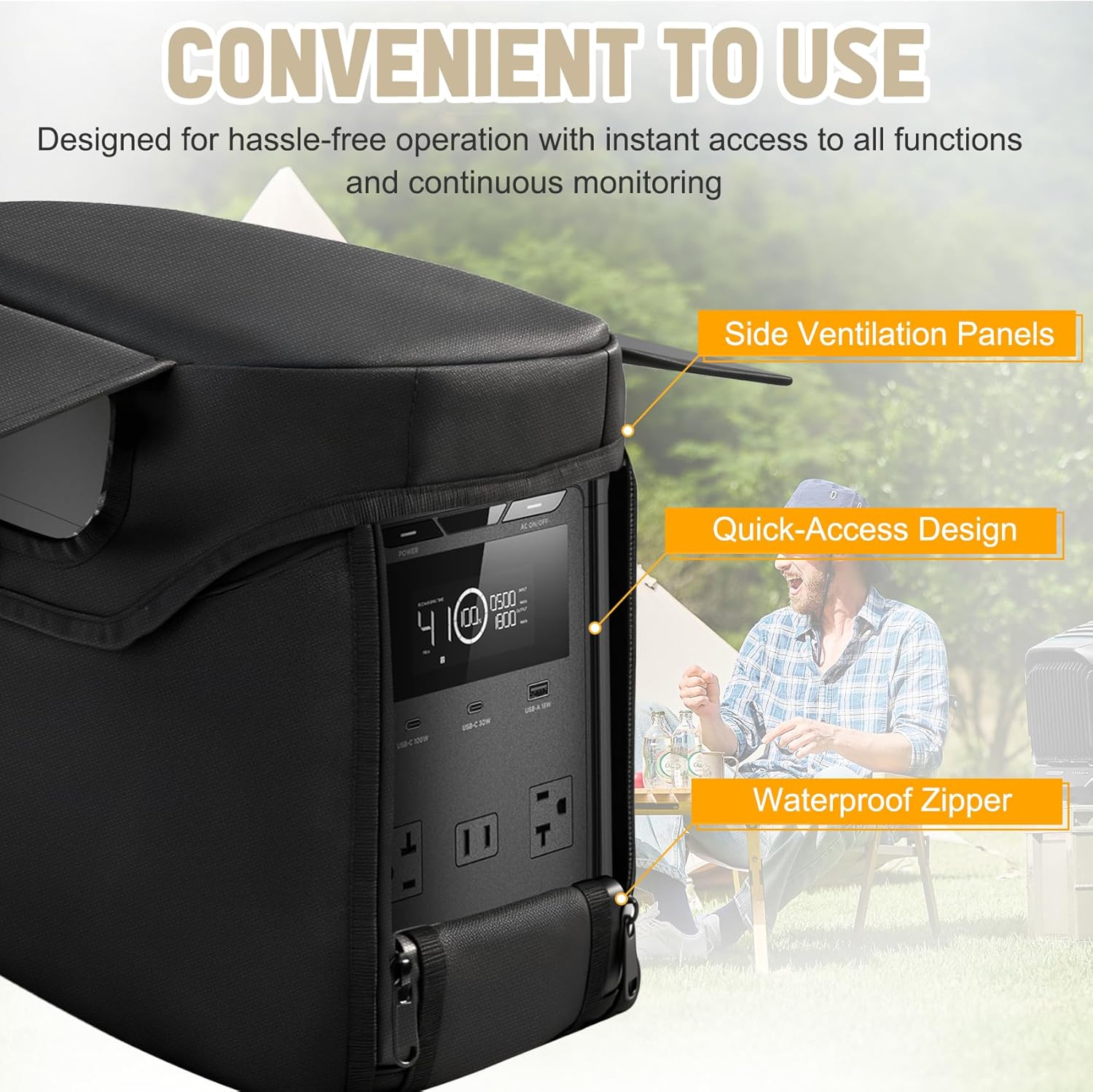 Heavy-Duty Case Compatible with EcoFlow DELTA 3 Series (Plus, Classic, 1500), Waterproof 1680D Oxford Protective Cover with Heat Dissipation Vents & Clear LCD Window (Black)