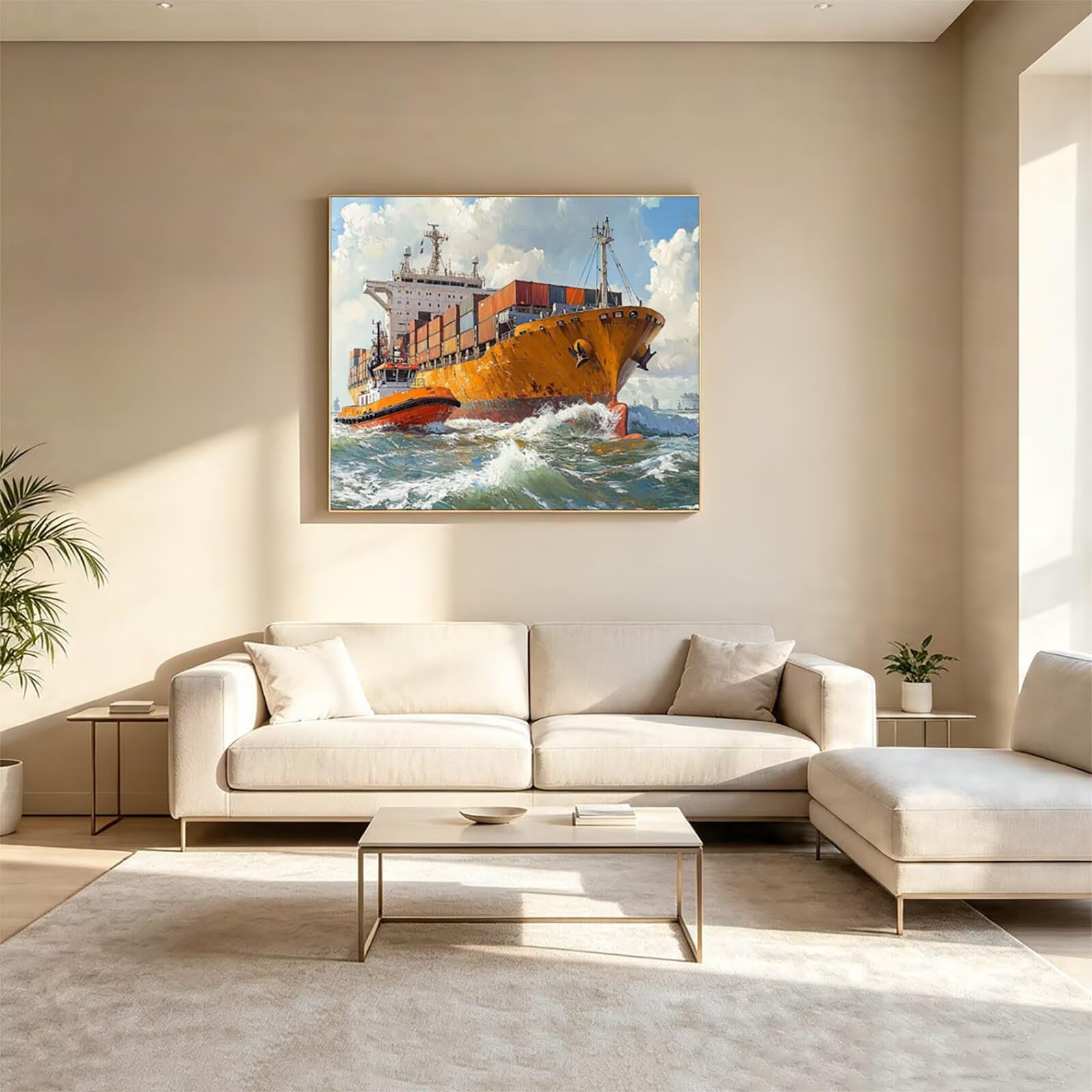 Malen Nach Zahlen Erwachsene Boot Leinwand zum Bemalen 70x95cm ZSHS-1980 | Diy Set Erwachsene mit Acrylfarben Set Pinselset Farbenfrohe Leinwand Containerschiff für Deko Wohnzimmer Geschenke