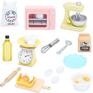 ONEST 26 Pieces Miniature Dollhouse Accessories Mini Stuff with Stand Mixer Kitchen Scale Flour Rolling Pin and Others for Dollhouse Kitchen Toys