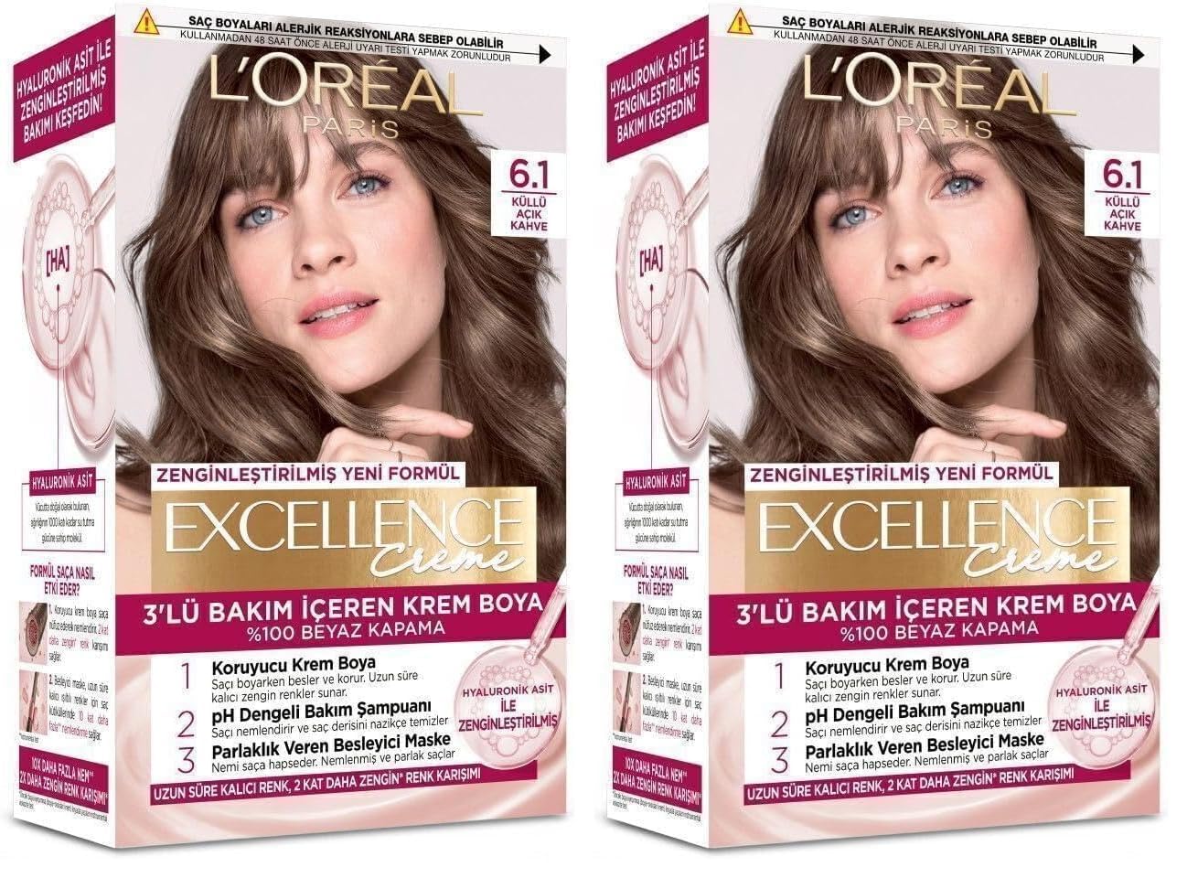 L'ORÉAL PARIS 6.1 Küllü Açık Kahve Saç Boyası (2 paketi)