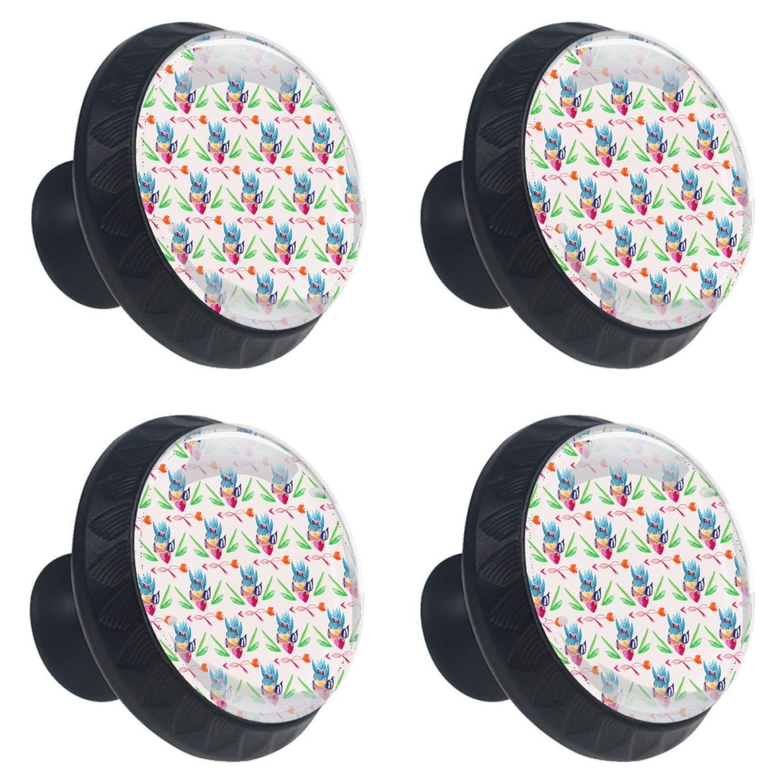 Boutons de tiroir en verre motif floral oiseau multicolores pour poignée de meuble et placard