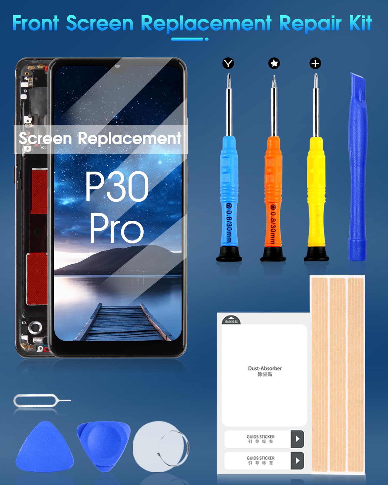 Pantalla para Huawei P30 Pro LCD Pantalla para Huawei P30 Pro VOG-L29 VOG-L09 VOG-AL00 LCD Pantalla Táctil Digitalizador Asamblea + Reparación (Negro con Marco Incell, Not Support Huellas Digitales)