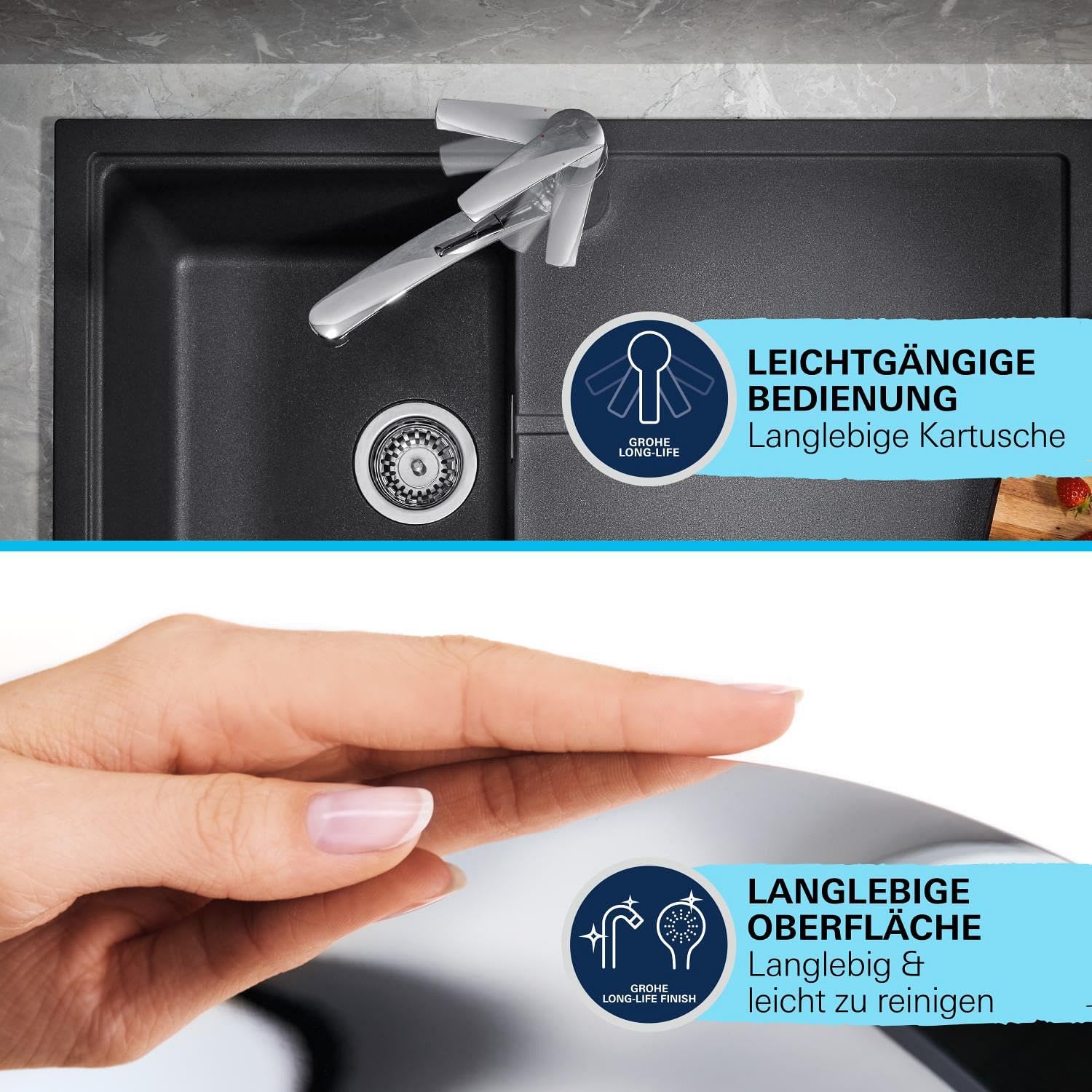GROHE Start Eco, Küchenarmatur mit flachem Auslauf (Wasserhahn für die Küche, praktischer 140° Schwenkbereich, isolierte Wasserwege für mehr Hygiene, einfache Spülbecken-Montage), chrom, 31685000