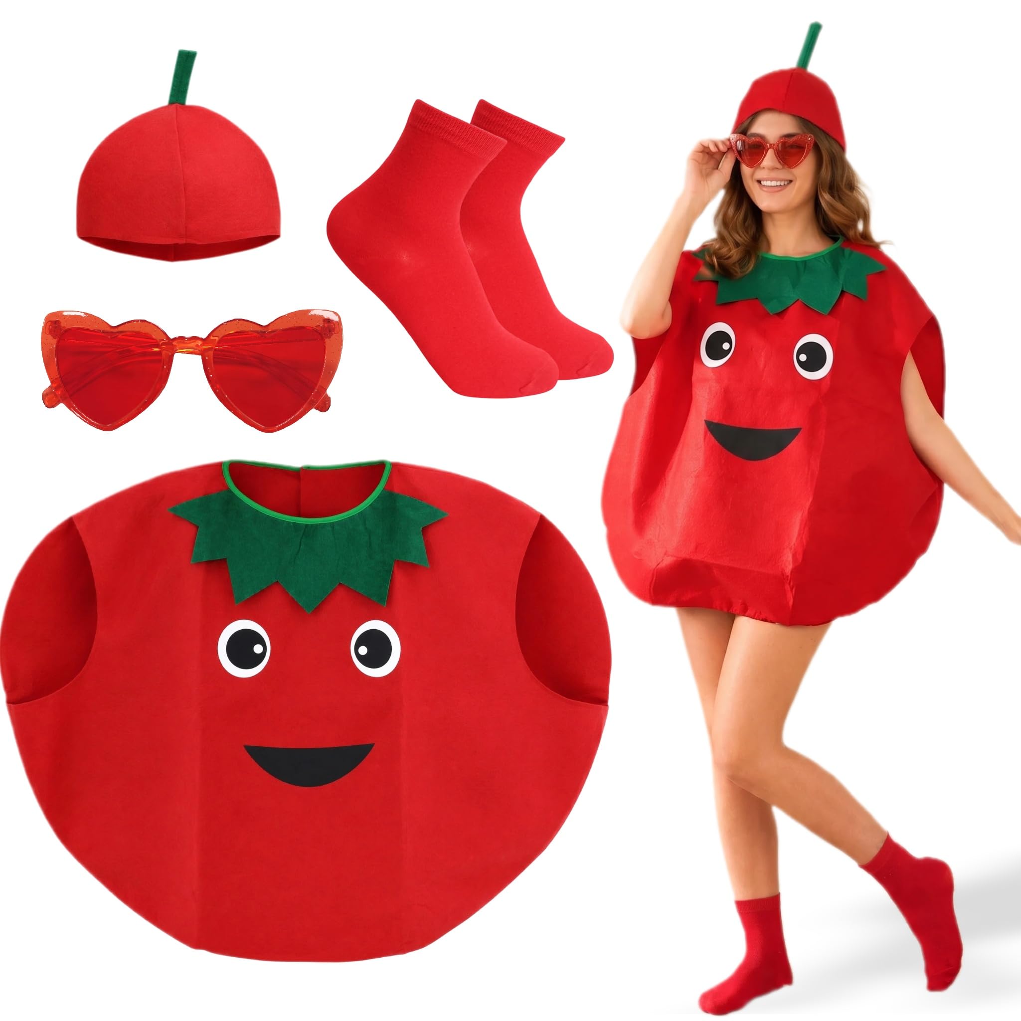 Fruit Costume Adult, 4 Pcs Tomato Costume, Funny Fancy Dress Outfits Set