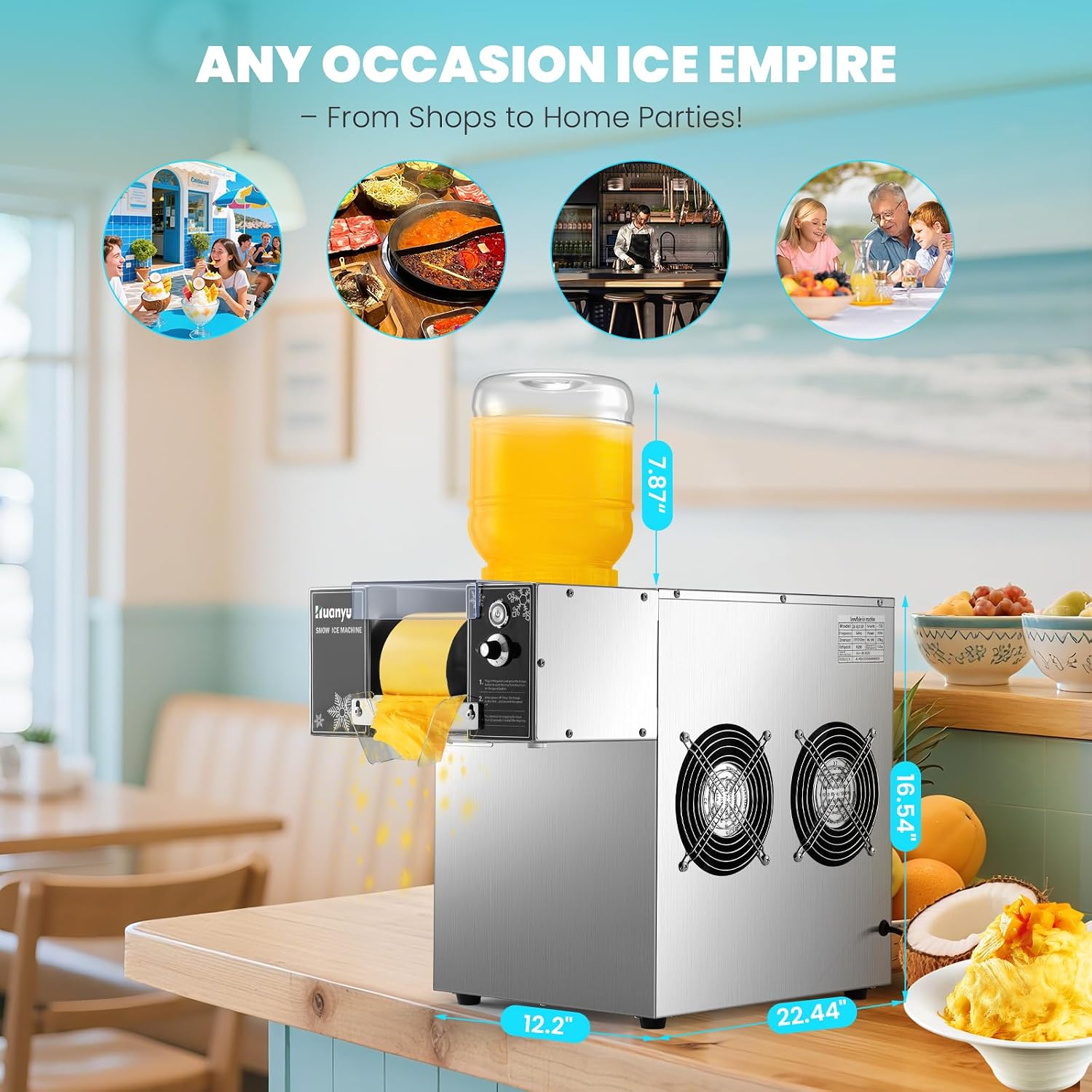 Huanyu Commercial Pro Snowflake Ice Machine, 260lbs/24h, Instant 5s Instant Cooling, 750w Motor Dominates Cafes, Dessert Bars and Rush Hours