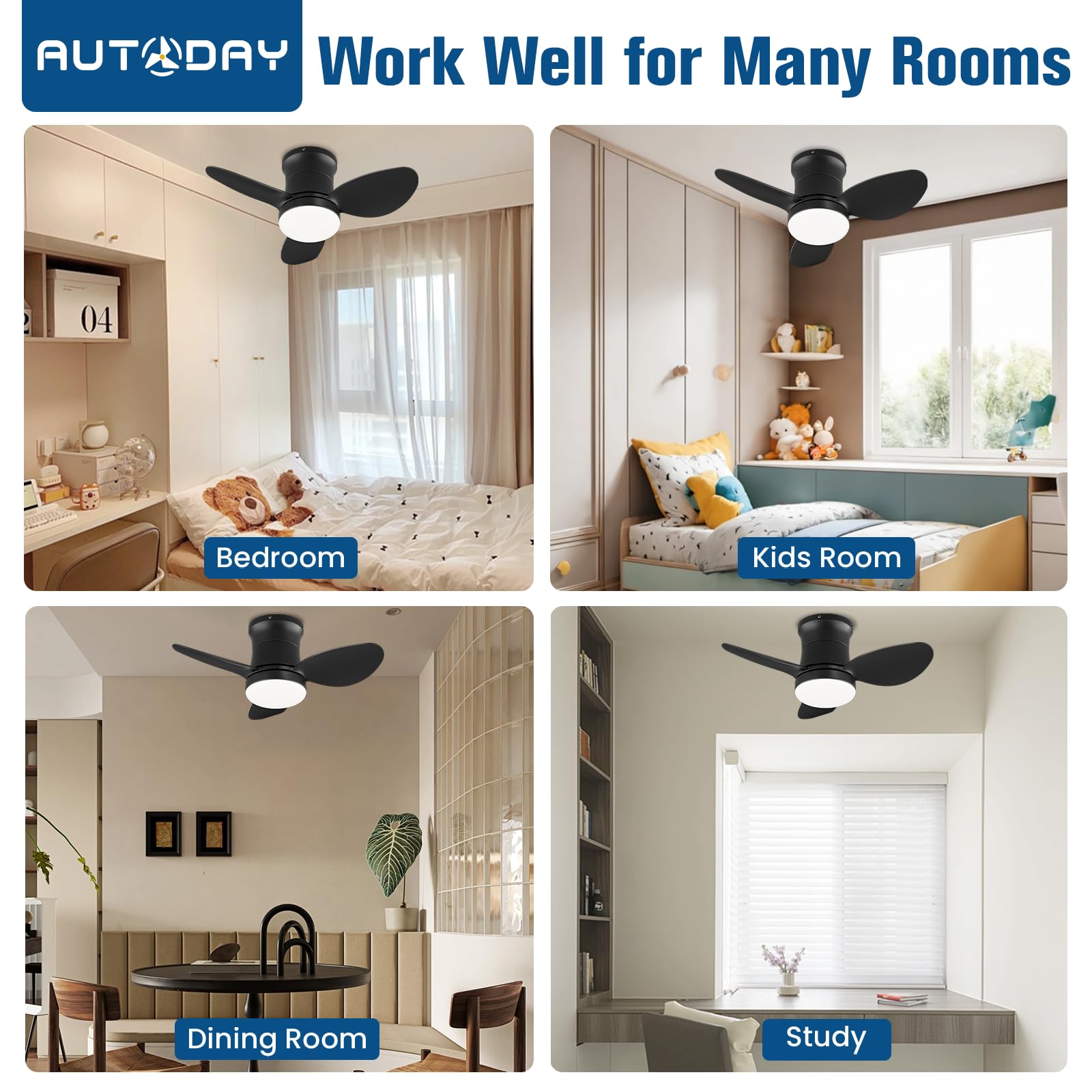 Deckenventilator mit Beleuchtung und Fernbedienung, 62CM,Schwarz | Für Outdoor Indoor,Leise,18W Licht,15W DC Motor,6 Luftgeschwindigkeit,Dimmbar,Timer,Speicherfunktion