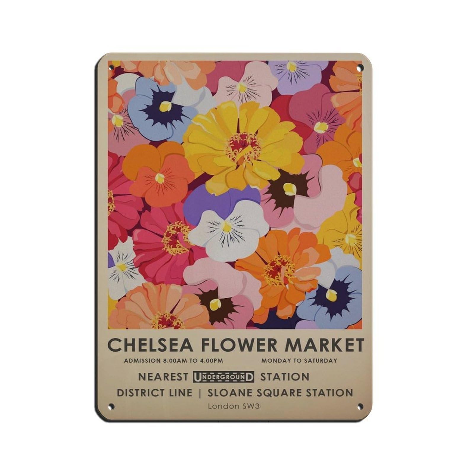 Chelsea Flower Market,vintage Floral Poster (5) Tin Sign Vintage Metal Pub Club Cafe Bar Home Wall Art Decoration Poster Retro 12x16inch(30x40cm)