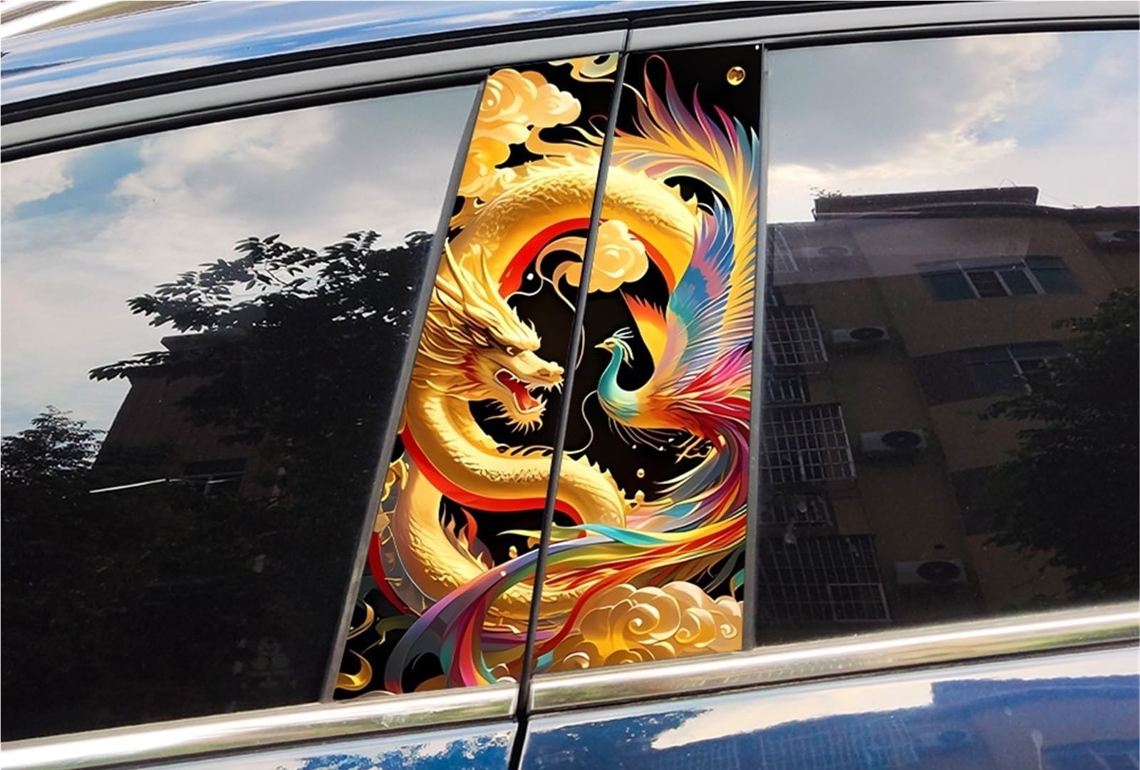Dragon and Phoenix Car Stickers Waterproof Auto B Pillar Decals Accessorie