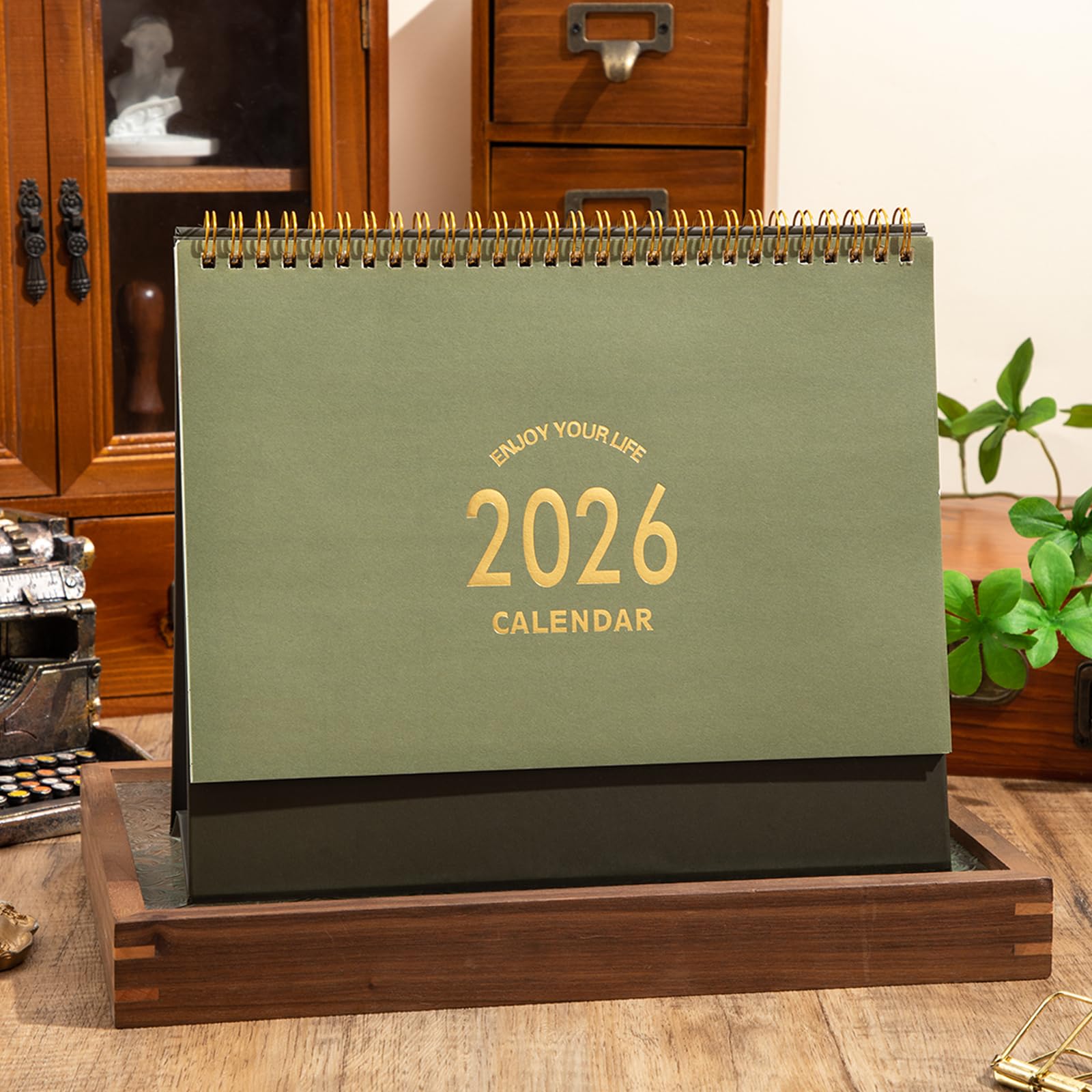 Tischkalender 2025–2026, monatlicher Schreibtischkalender von Juli 2025 bis Dezember 2026 – Stehender Flip-Desktop-Kalender – dickes Papier Doppeldrahtbindung für Zuhause oder Büro (L-Grün)