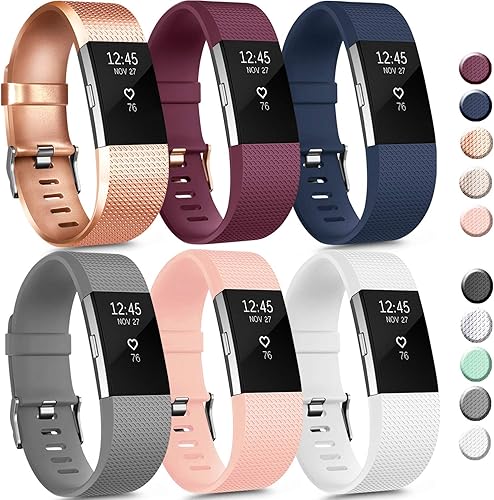 Miniatura 1 de Paquete de 6 correas deportivas compatibles con Fitbit Charge 2, pulseras de repuesto ajustables para mujeres y hombres, pequeñas y grandes (paquete