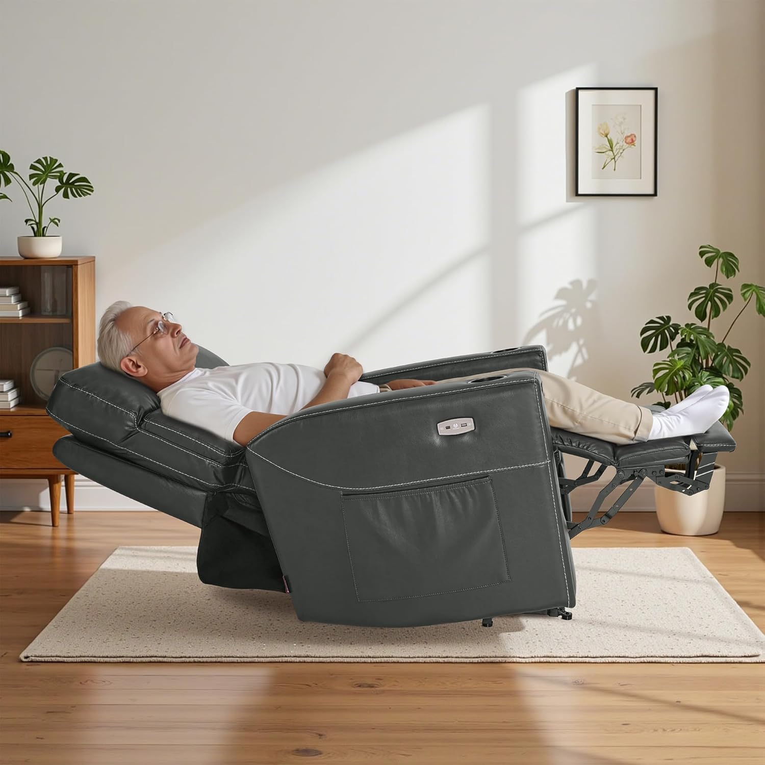 MCombo 380lbs Oversized Dual Motors Lay Flat Power Lift Recliner Chair, for Heights 5'9''-6'7" Big and Tall People, Faux Leather R7177 (Grey)