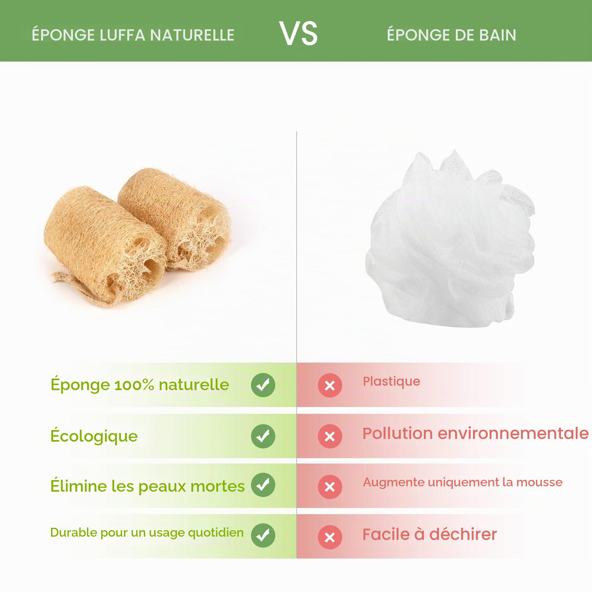 LOBO Lot de 4 éponges en luffa naturel pour le bain quotidien