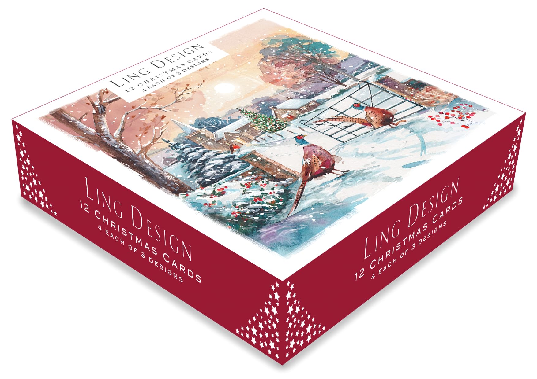 Ling Design Box of 12 Winter Landscape Christmas Cards – 4 Each of 3 Designs, Luxury Winter Countryside Festive Card Pack