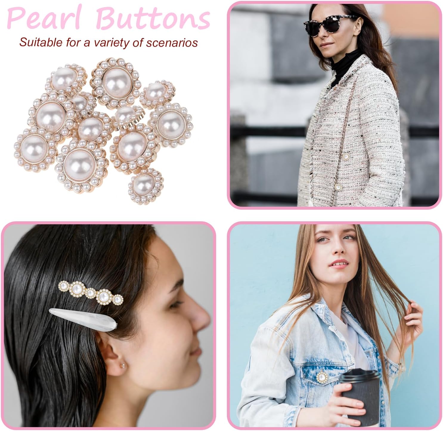 12 PCS Pearl Buttons - Vintage Metal Rhinestone Faux Pearl Buttons Set for Coats, Suits, Knitting, Sweaters, Sewing, Crafting & Handmade Projects - Image 4