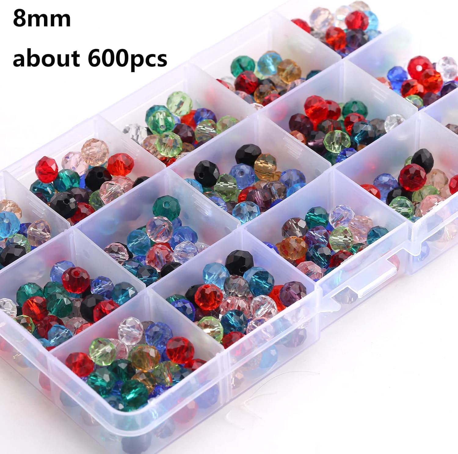 DAHI 600pcs 8mm Glass Beads Briolette Crystal Glass Beads Faceted Rondelle Shape Crystal Beads Assorted Colorful Loose Beads for DIY Craft Bracelets, Necklace Jewelry Making (15color/8mm) - Image 2